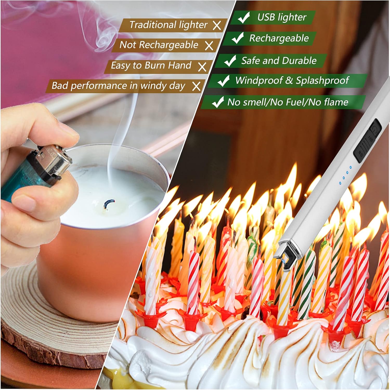 MEIRUBY Windproof Rechargeable USB Electric Candle Lighter