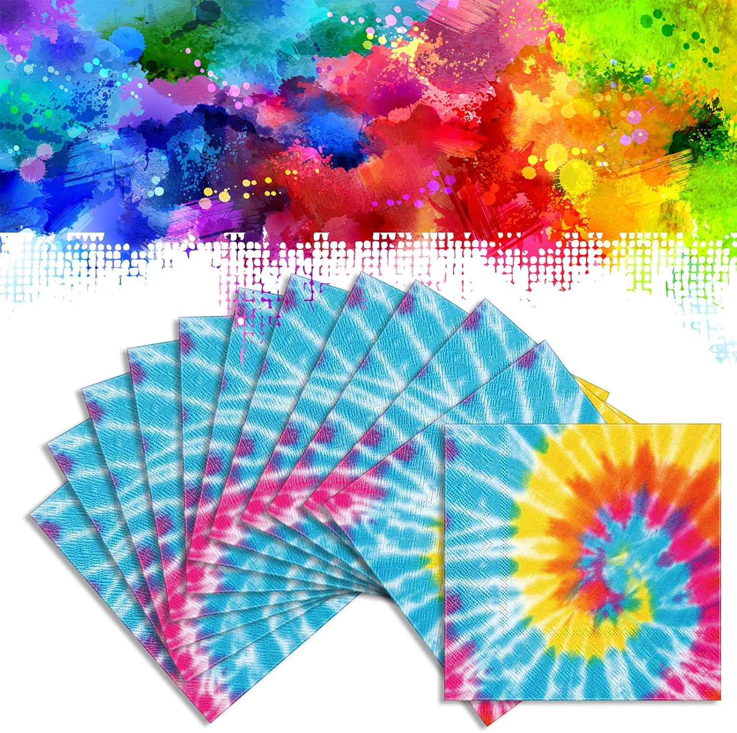 Censen 100 Pcs Tie Dye Napkins Rainbow Party Decor