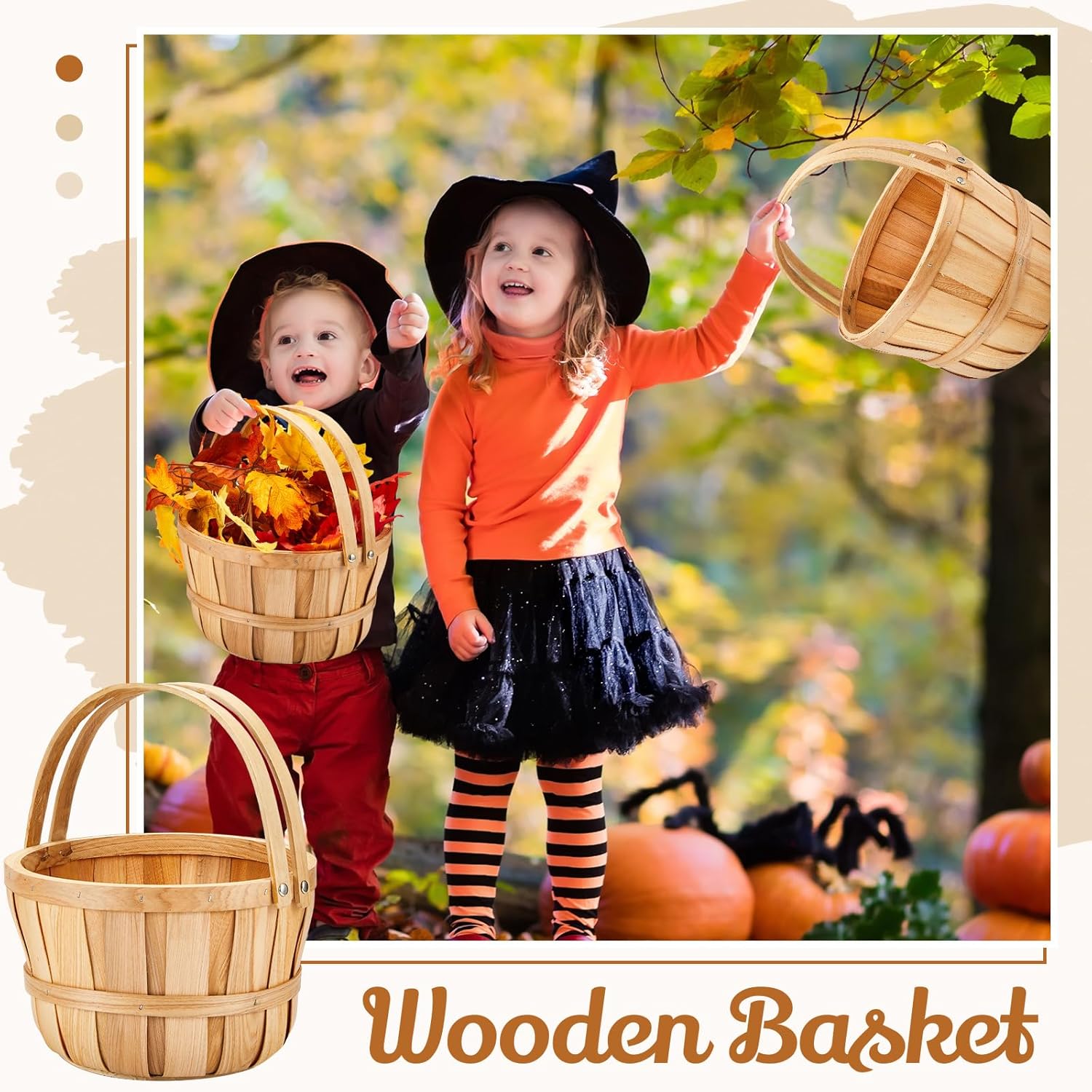 Marsui 6 Pcs Large Wooden Apple Basket with Handle