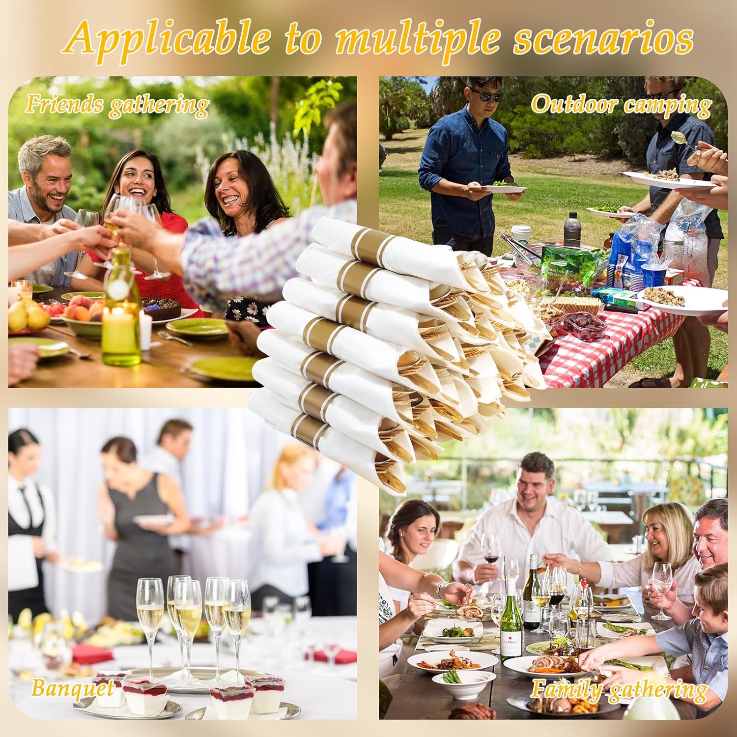 Supernal 120 Piece Gold Plastic Cutlery Set with Napkins