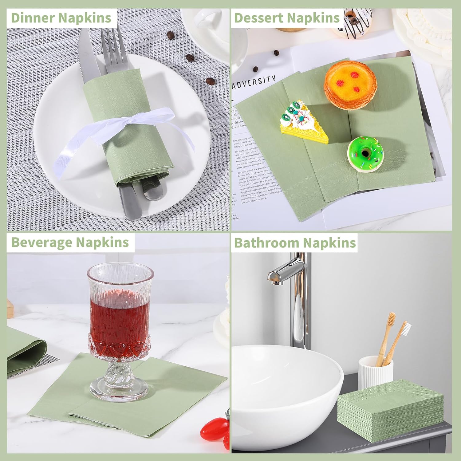 60 Pcs Sage Green Disposable Napkins for Home and Events