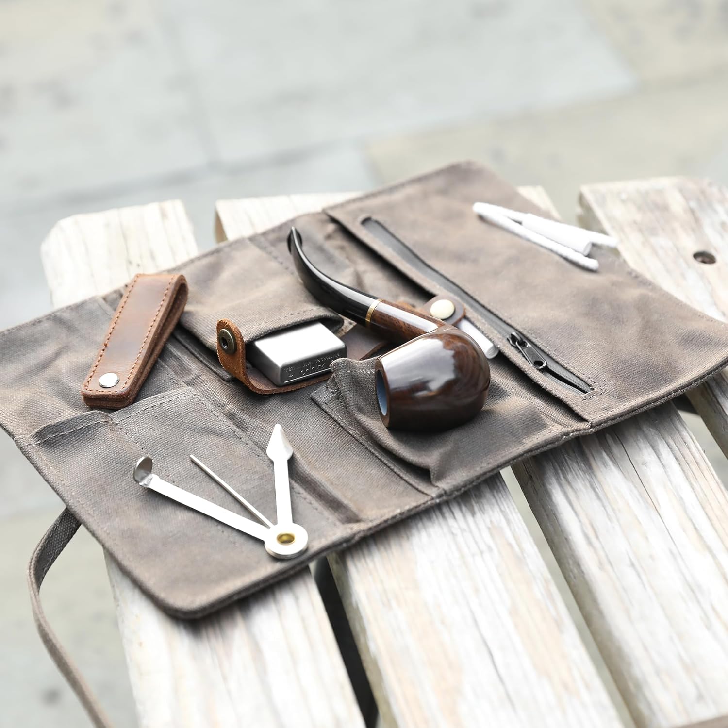 Whitlucks Waxed Canvas Pipe Pouch with Leather Stand