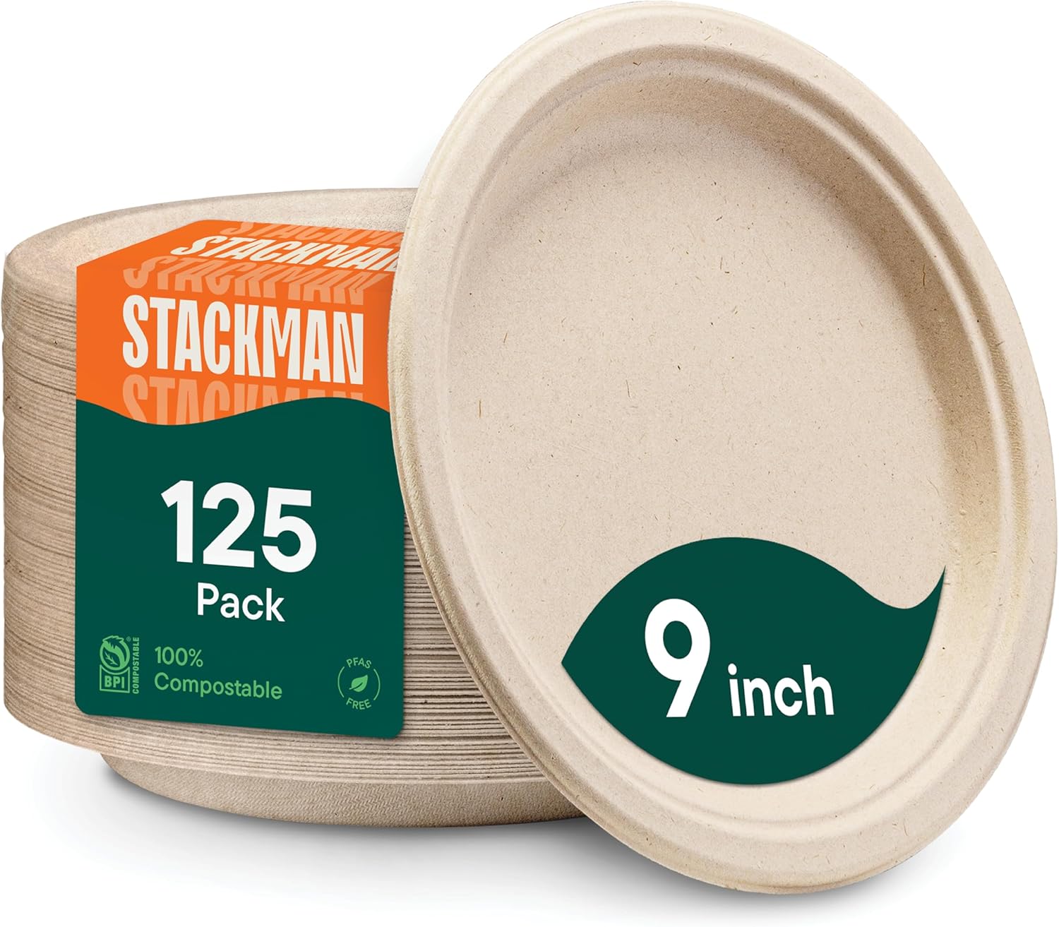 100 Compostable Paper Plates 9 Inch 125-Pack