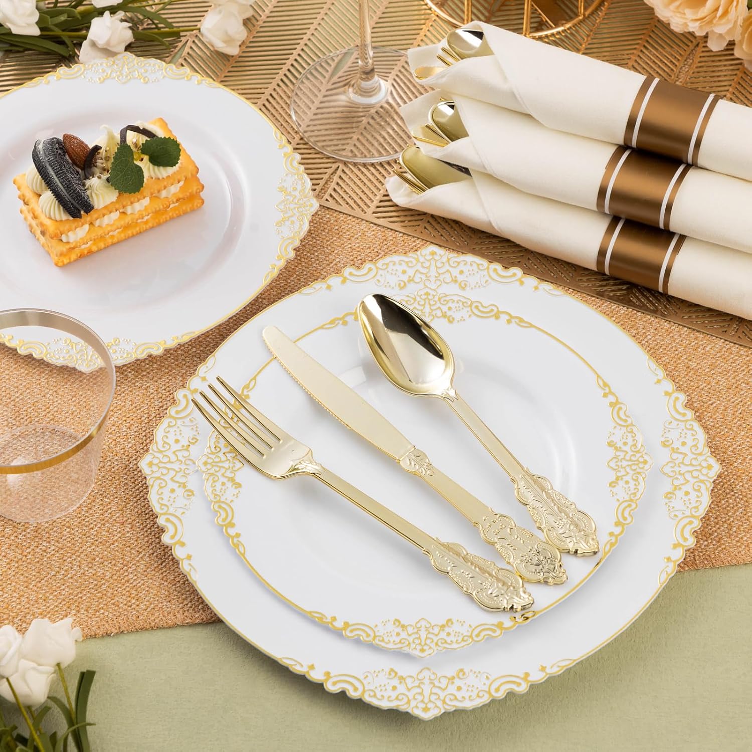 75PCS Gold Plastic Cutlery Set for 25 Guests