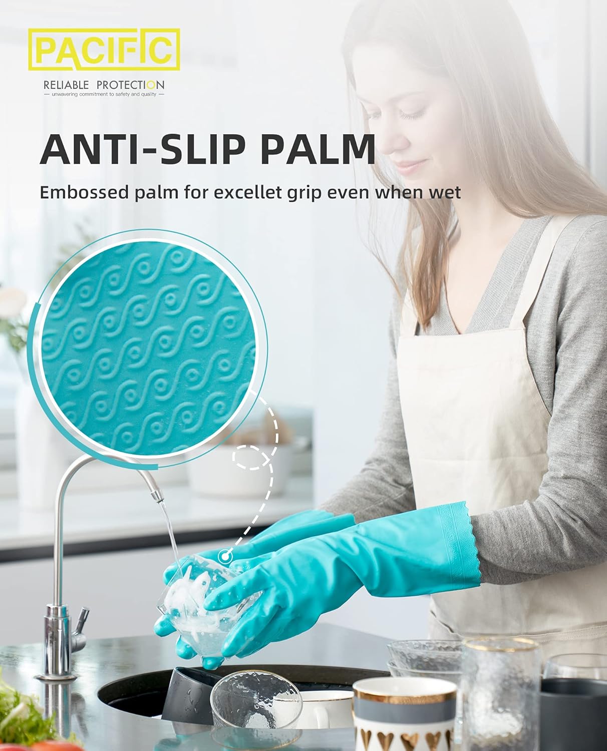 PACIFIC Cleaning Gloves Reusable Non-Slip Water Resistant