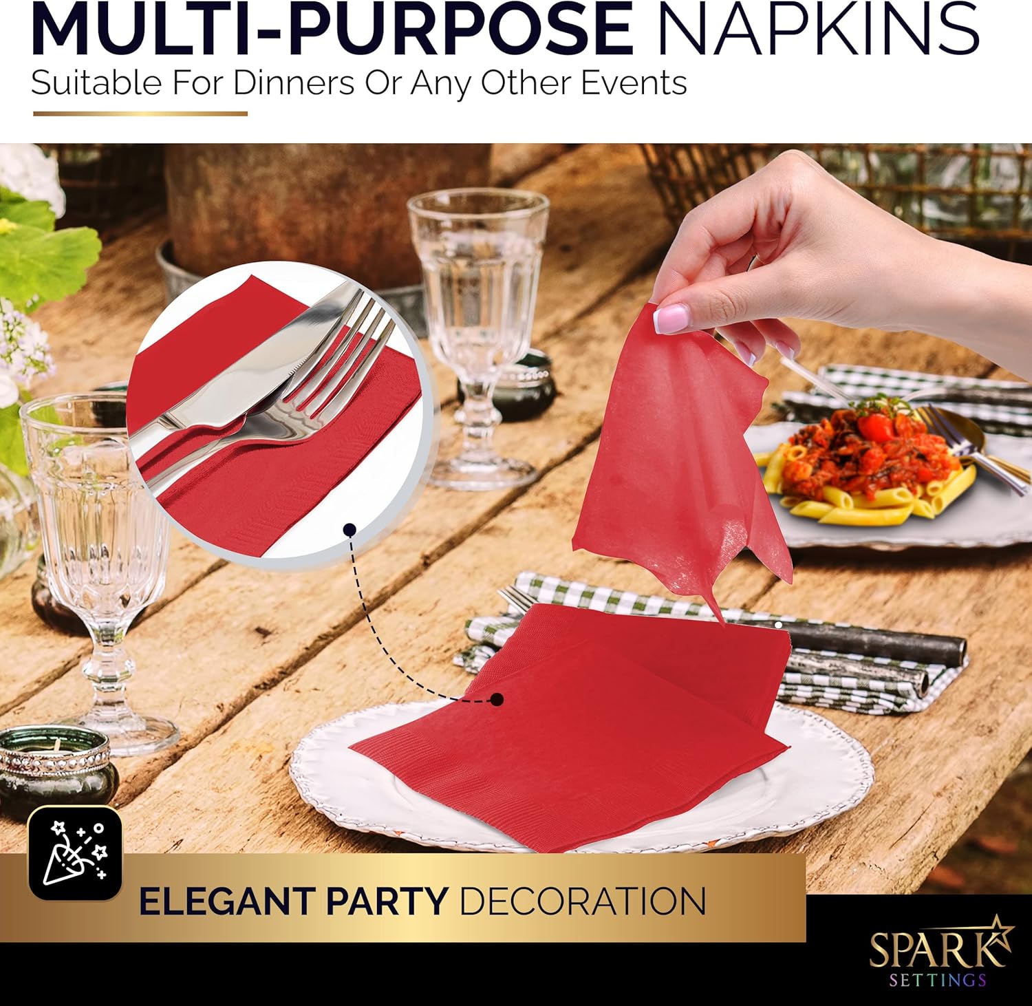 100 Pack Red Disposable Napkins 5x5 2 Ply by Amcrate