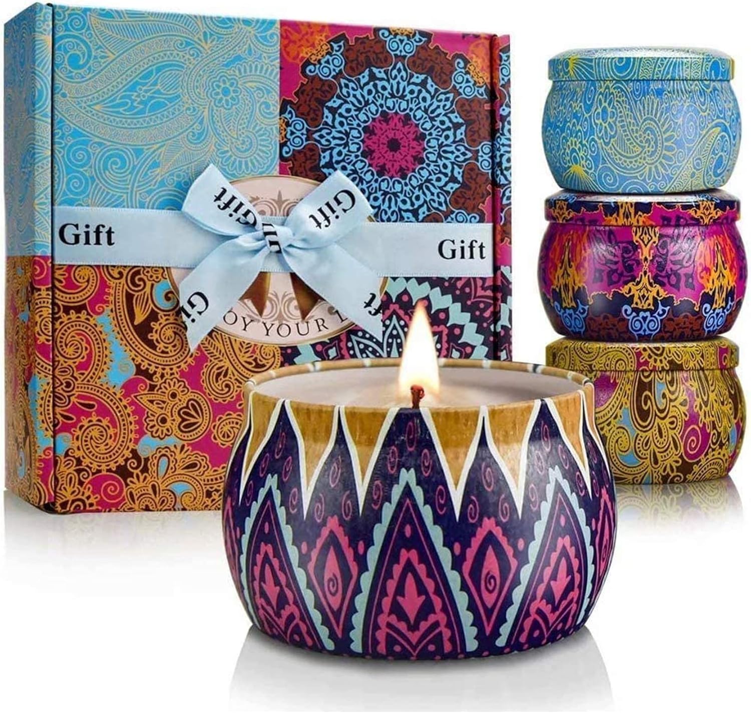 LKDJR Scented Candles Gift Set 4 Pack with 8 Essential Oil