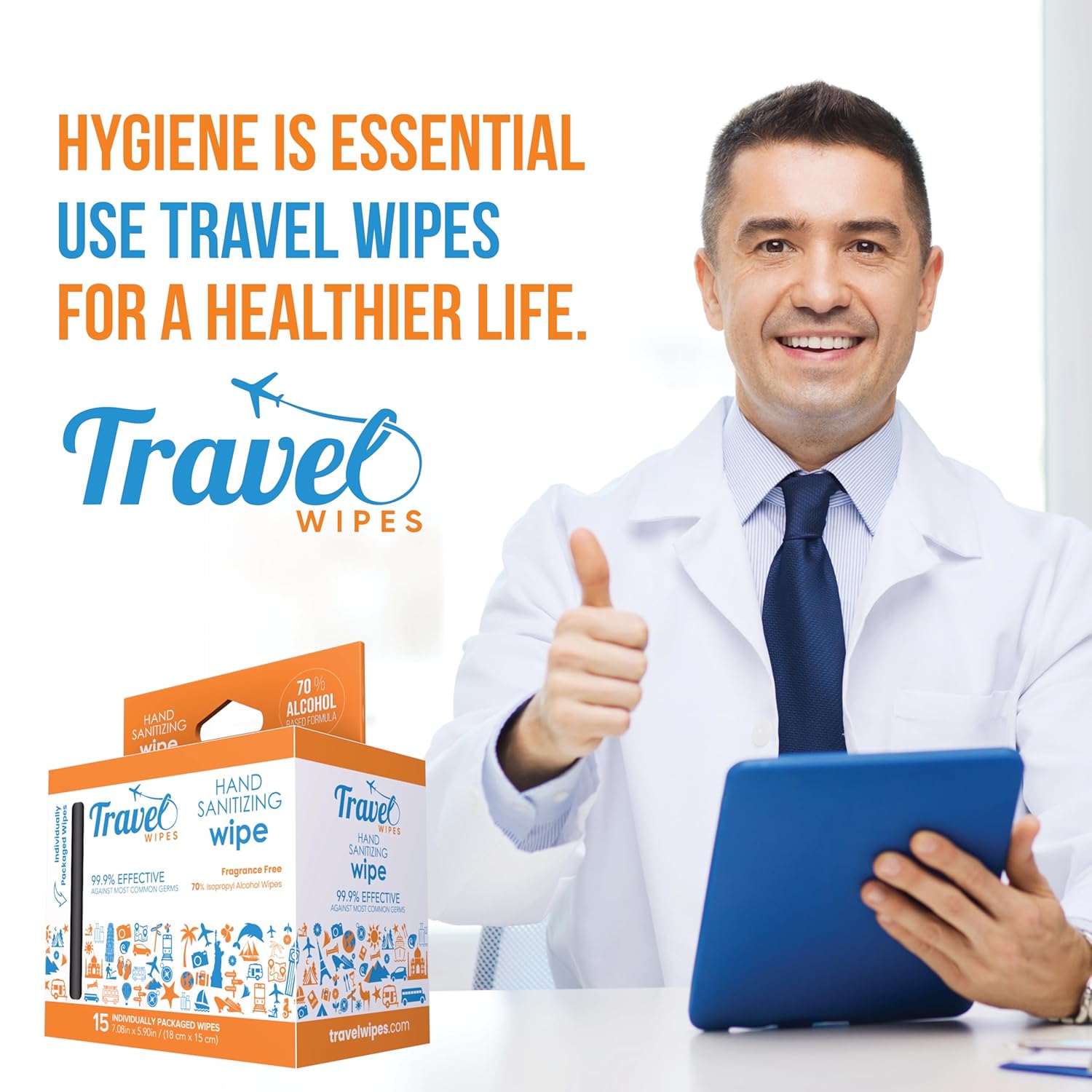 Travel Wipes Hand Sanitizer 15 Count Individually Wrapped
