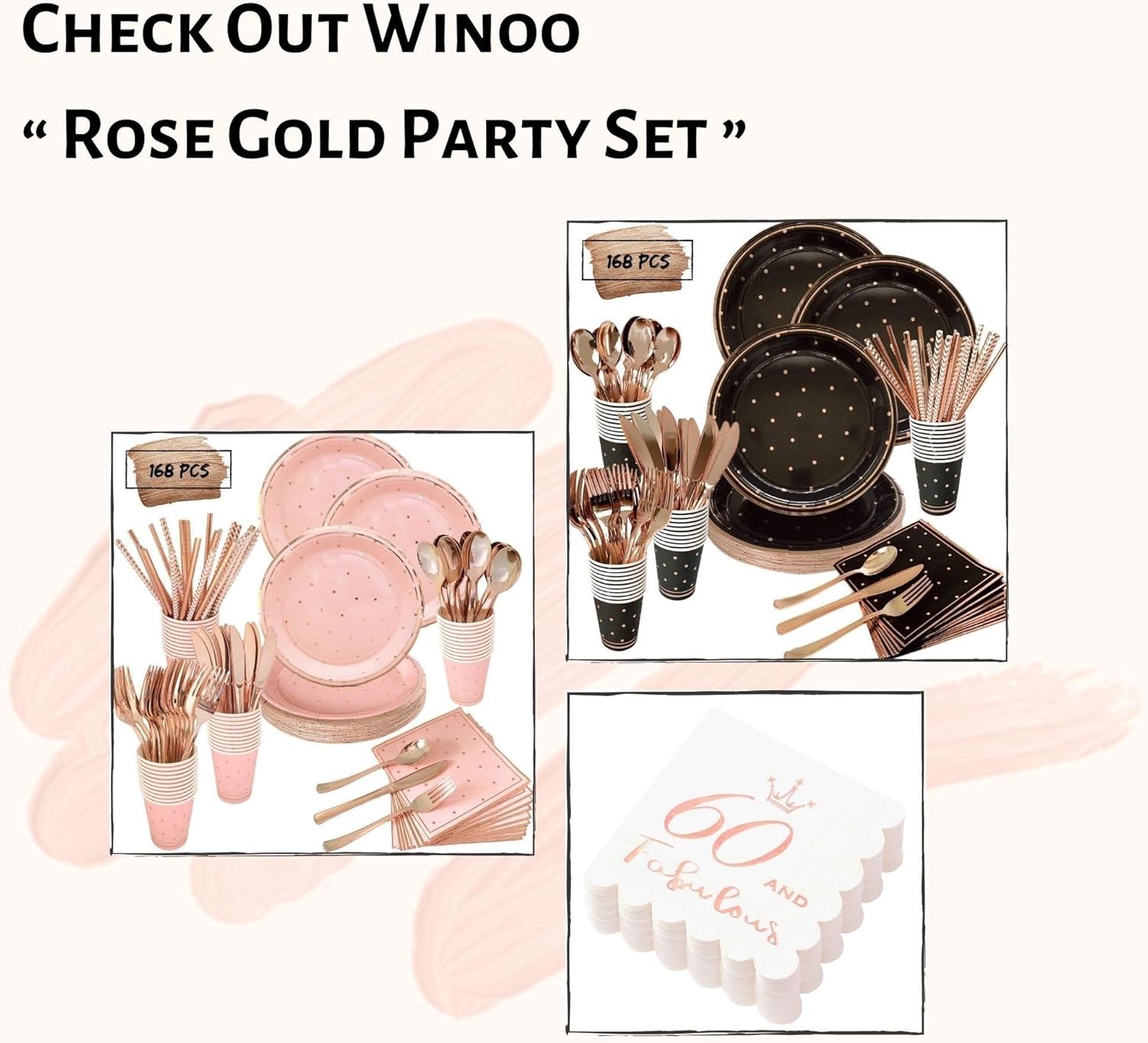 60 and Fabulous Cocktail Napkins Rose Gold