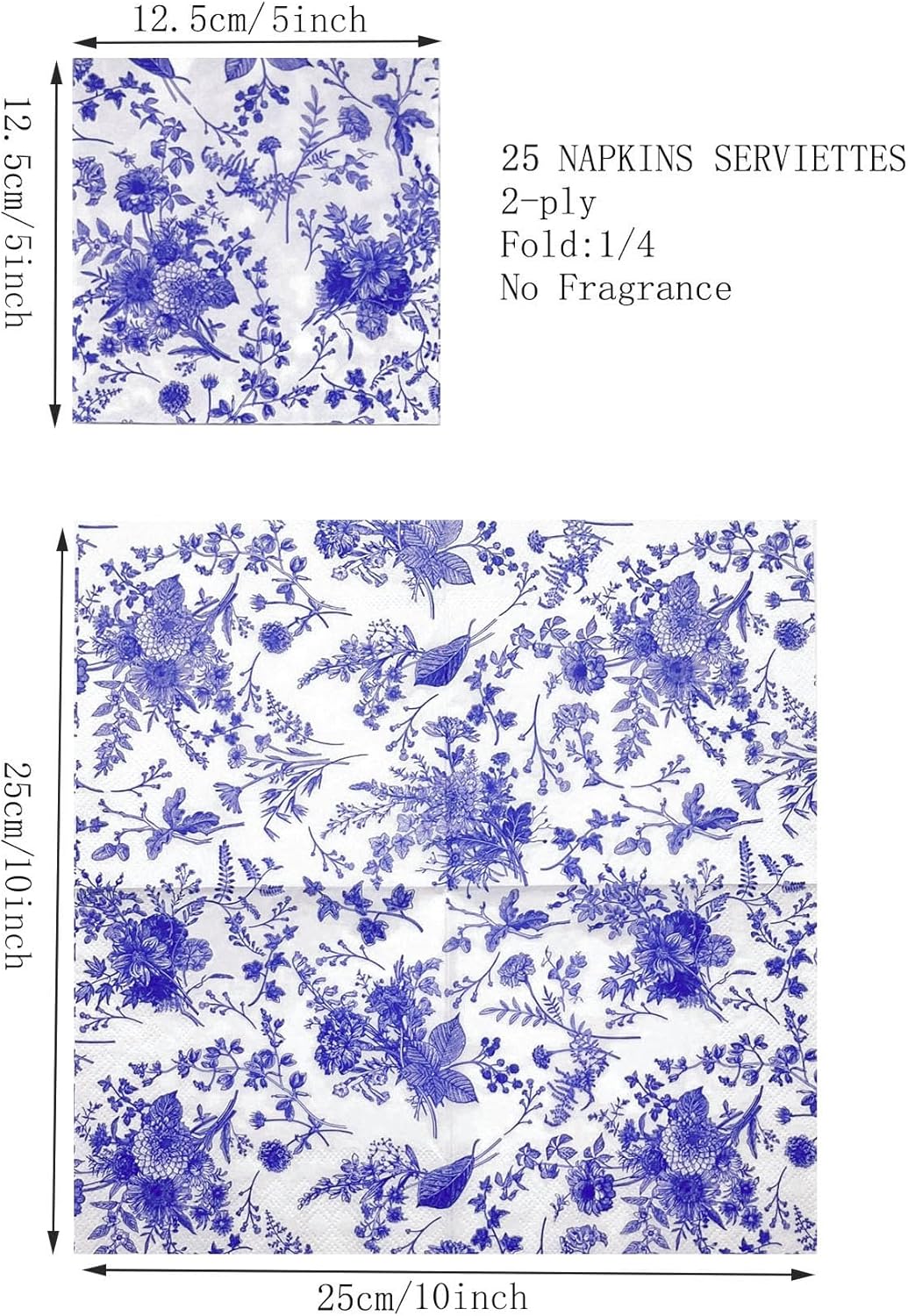WRAPAHOLIC 25Pcs Blue Floral Cocktail Napkins