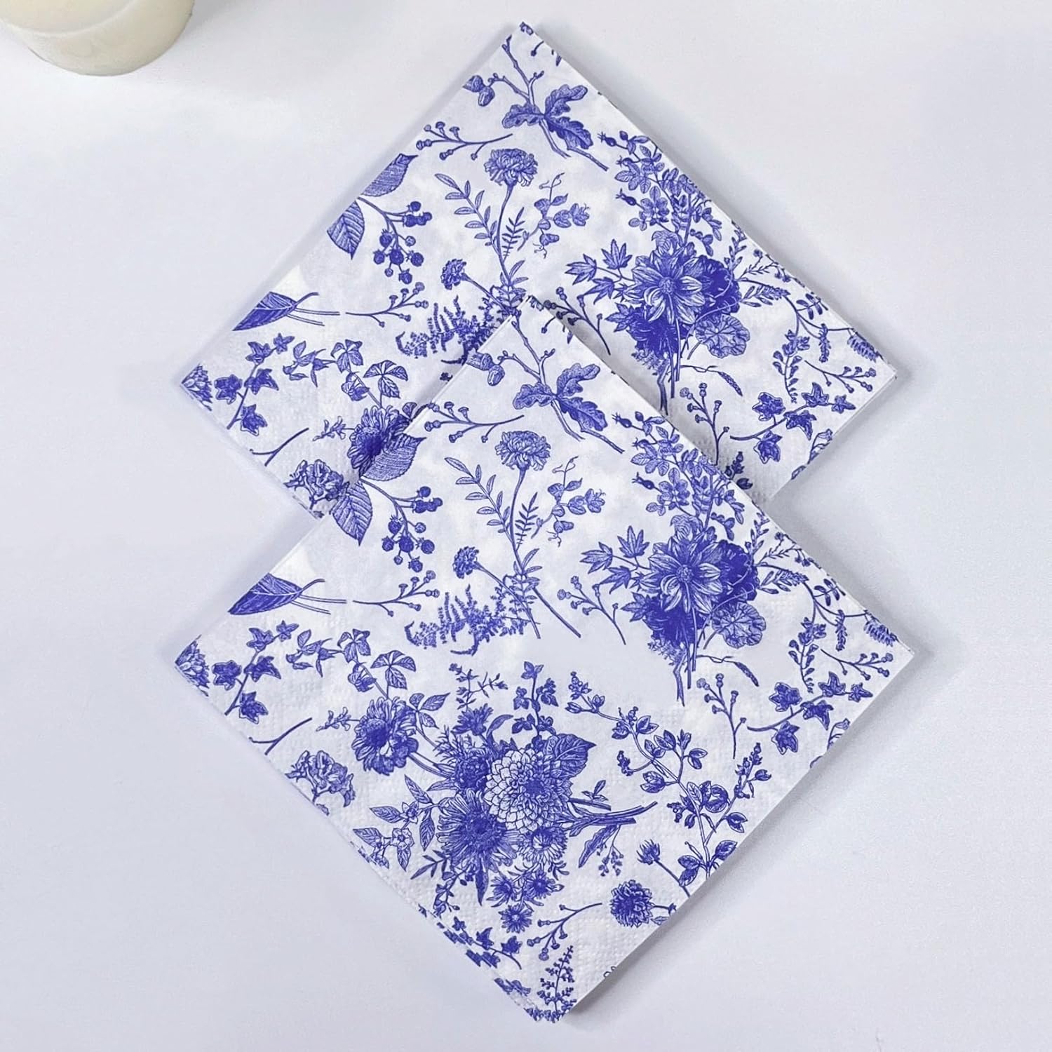 WRAPAHOLIC 25Pcs Blue Floral Cocktail Napkins