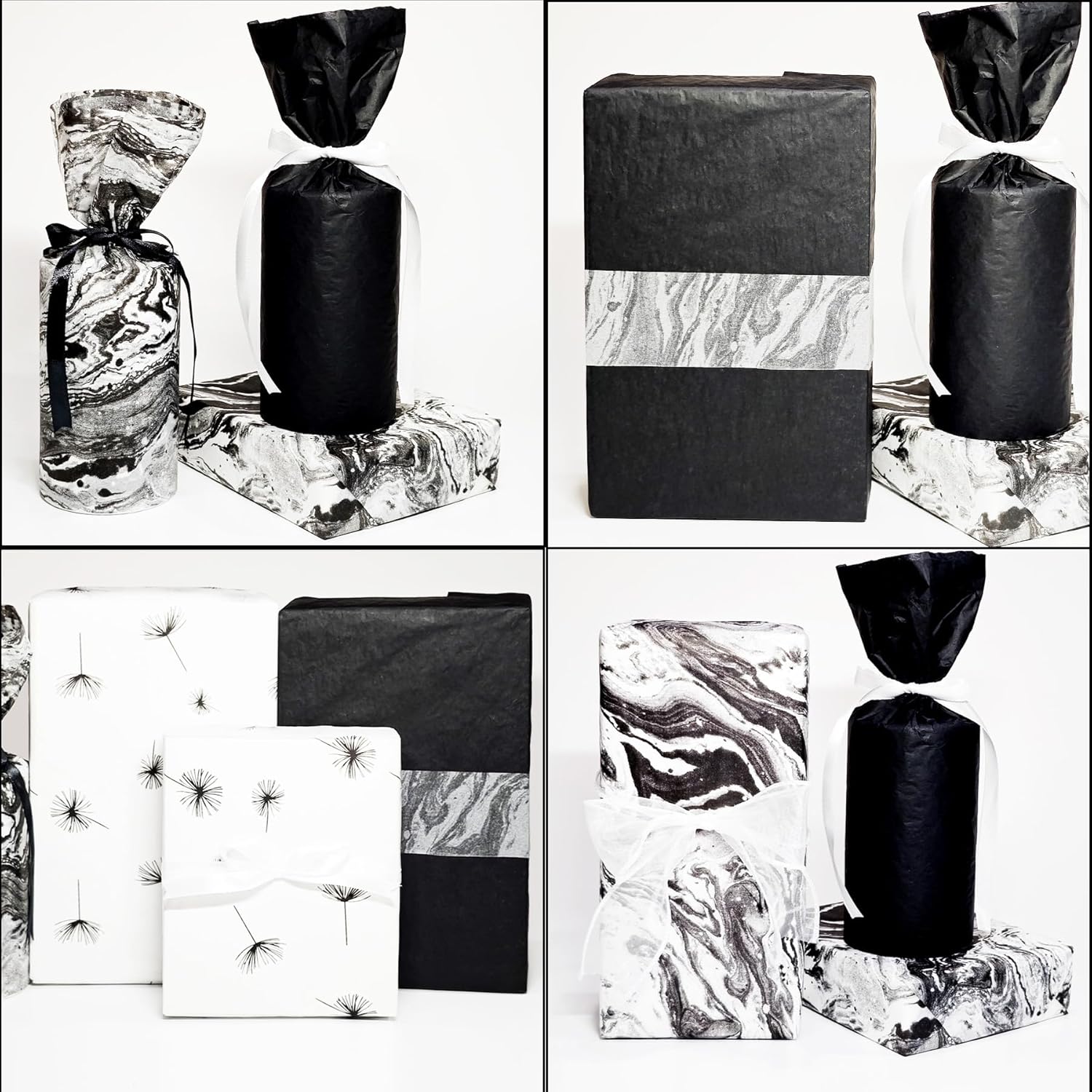 LIAPAWPAW 30 Sheet Black White Tissue Paper Wrapping