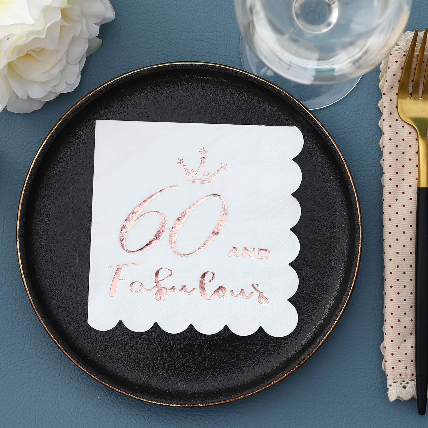 60 and Fabulous Cocktail Napkins Rose Gold