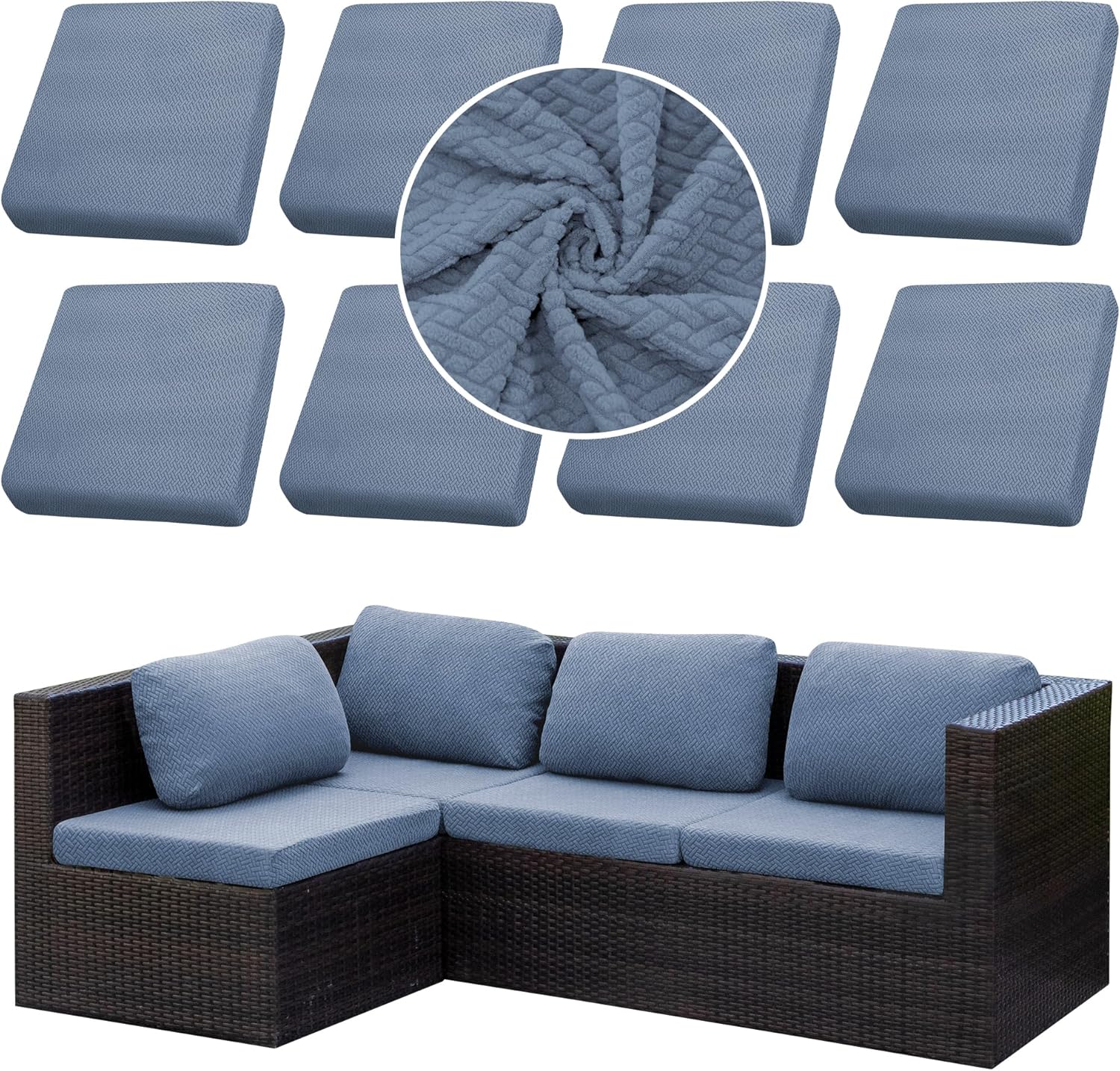 8Pcs Stretch Outdoor Cushion Covers Set
