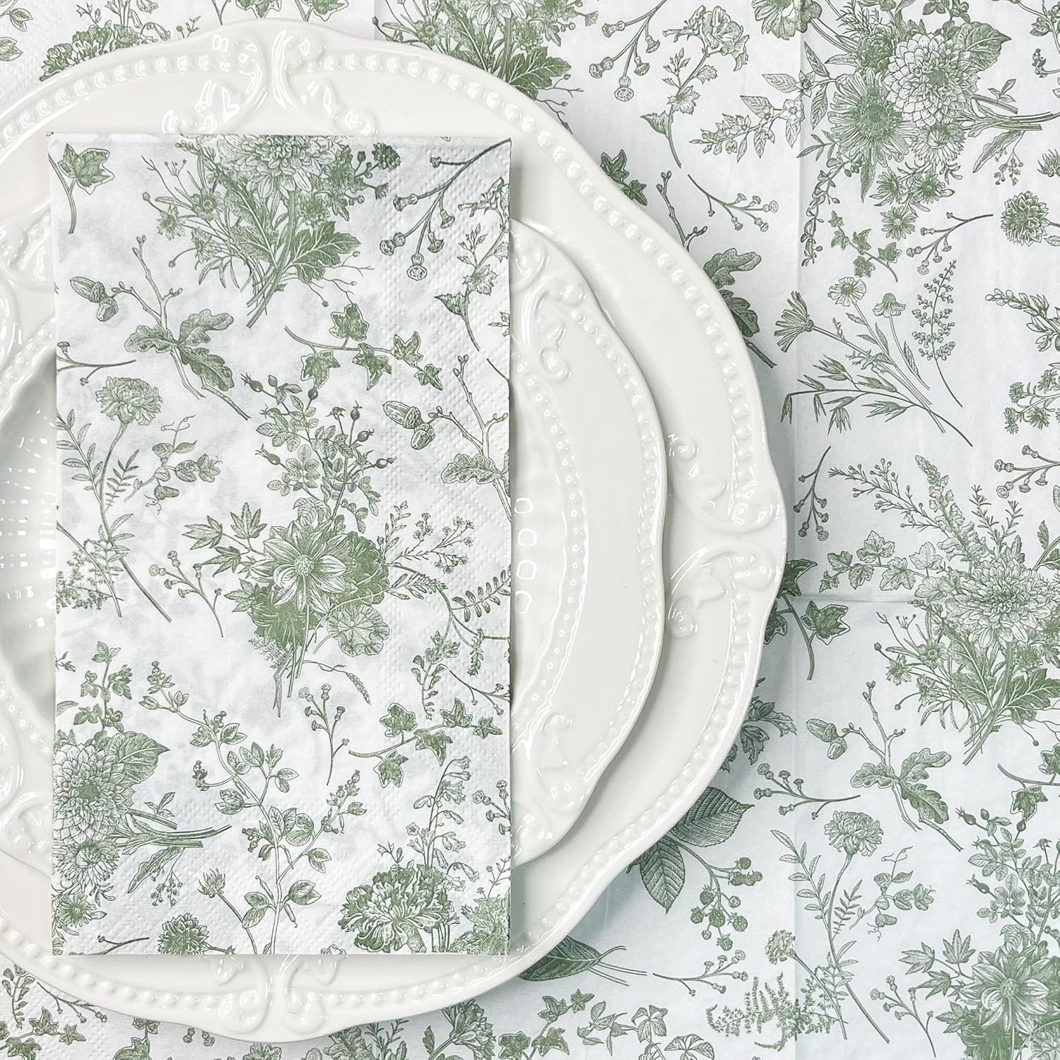 WRAPAHOLIC 25Pcs Green Floral Napkins for Events