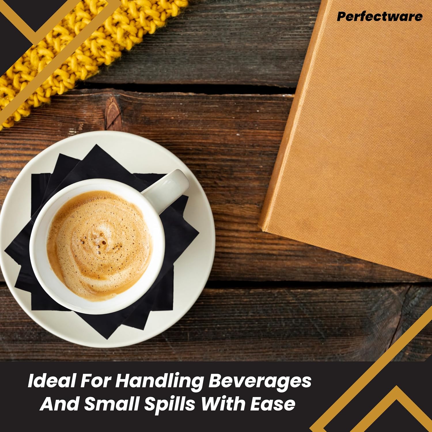 Perfectware 2-Ply Black Beverage Napkins 300 Count