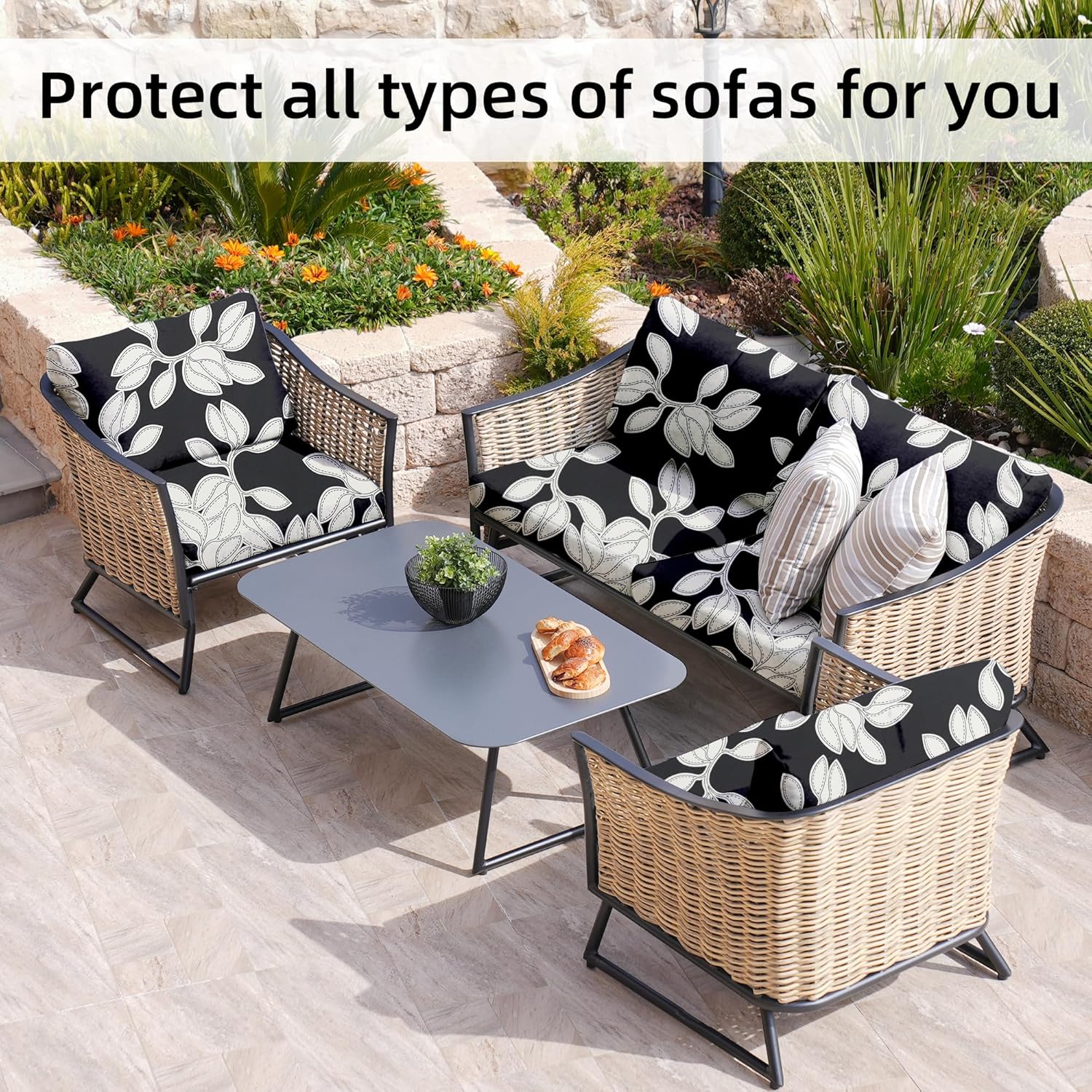 8Pcs Stretch Outdoor Cushion Covers for Patio Furniture