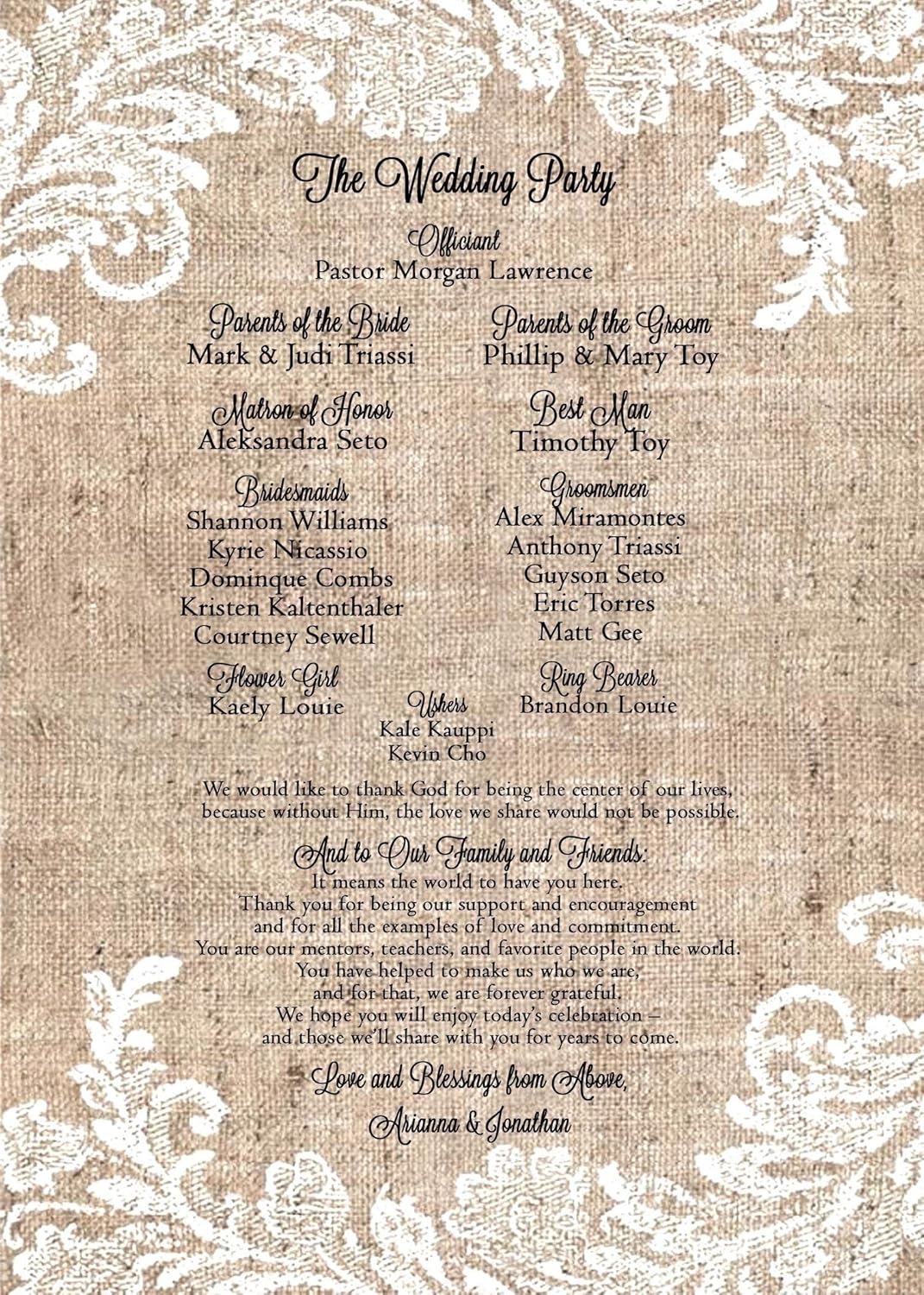 Personalized Wedding Fans Set of 10 Rustic Burlap and Lace