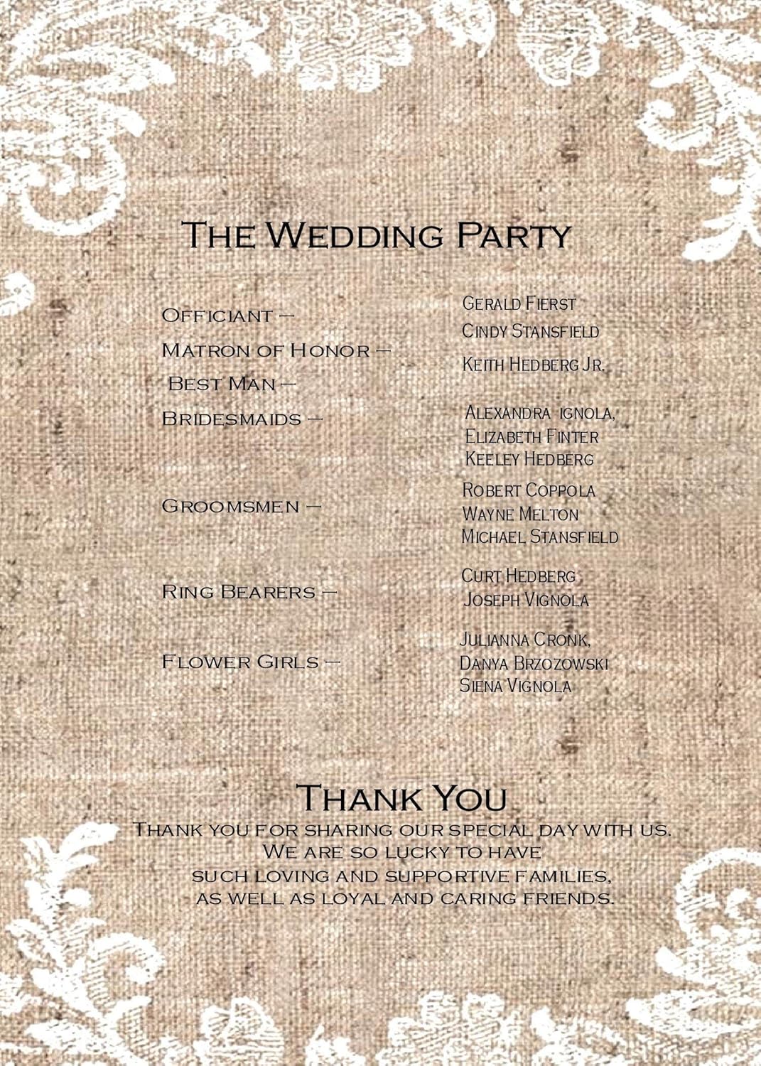 Personalized Wedding Fans Set of 10 Rustic Burlap and Lace