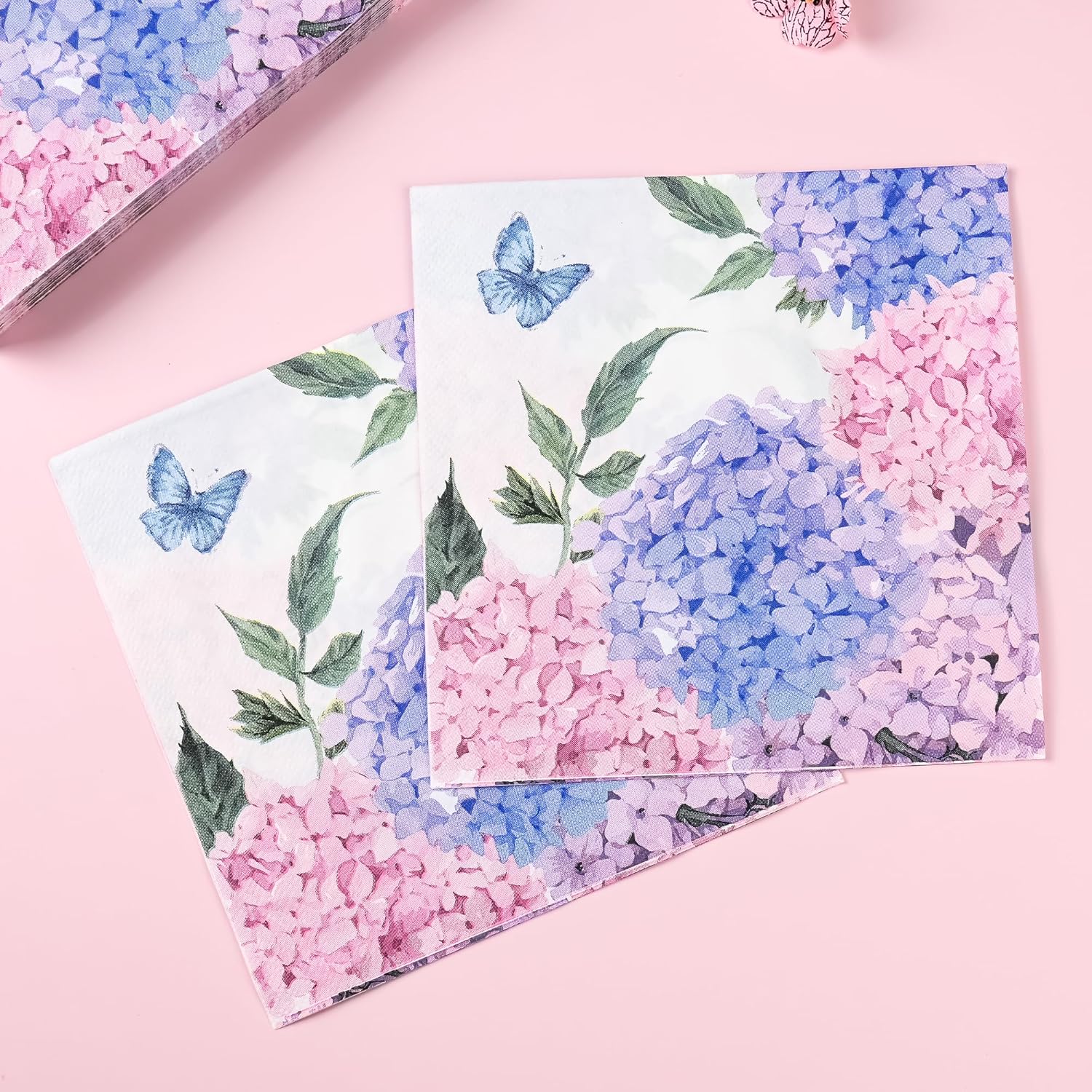 100Pcs Hydrangea Floral Paper Napkins for Spring Summer Parties