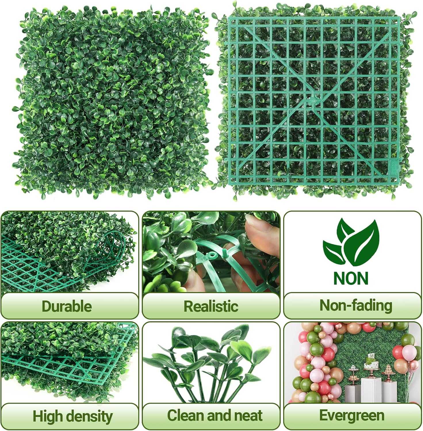 ZXMOTO 10x10 Artificial Boxwood Hedge Panels Set of 24