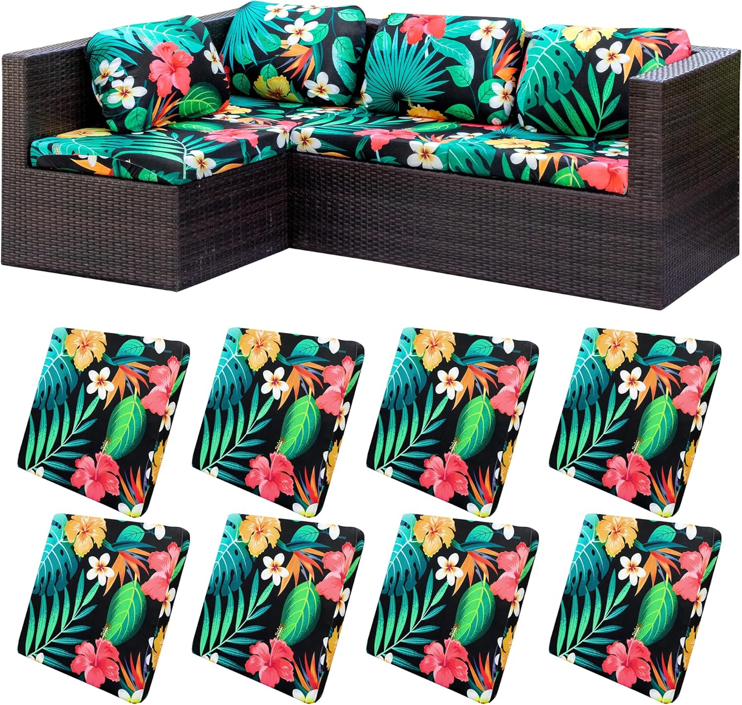 8Pcs Stretch Floral Leaf Cushion Covers for Outdoor Furniture