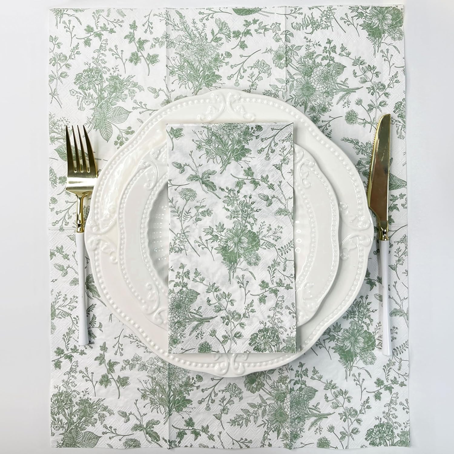 WRAPAHOLIC 25Pcs Green Floral Napkins for Events