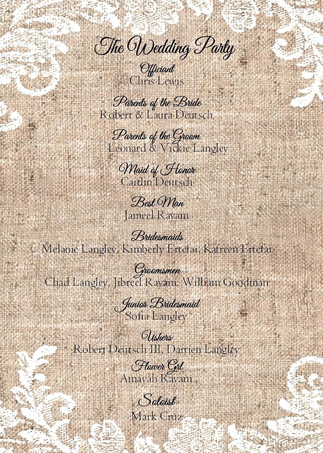 Personalized Wedding Fans Set of 10 Rustic Burlap and Lace