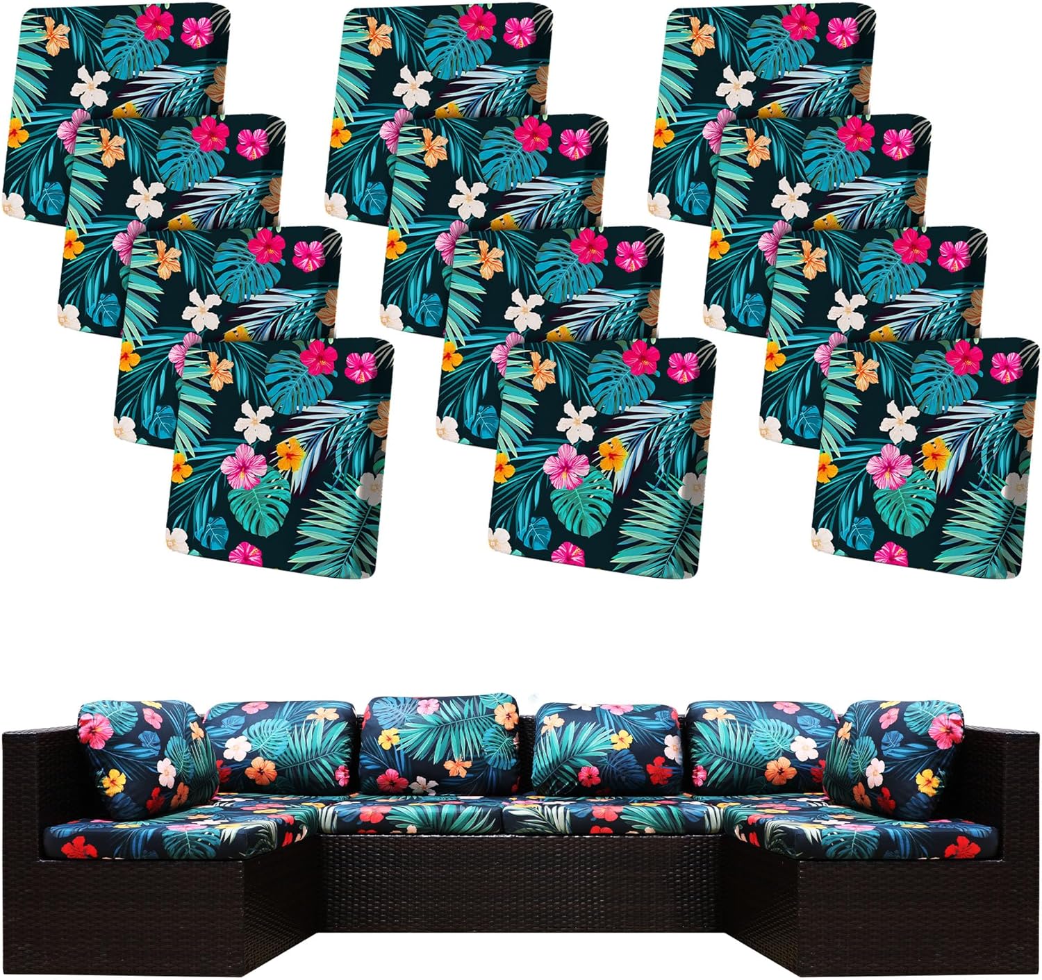 12Pcs Stretch Outdoor Cushion Covers for Sofa and Chairs
