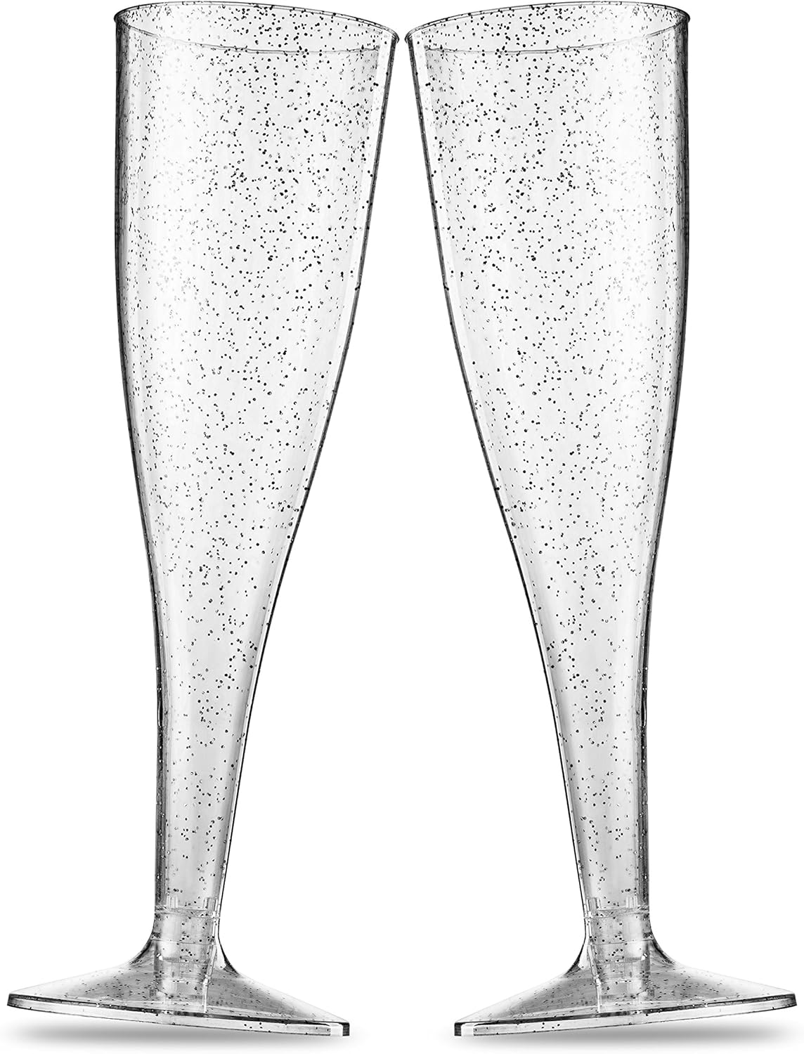 100 Plastic Champagne Flutes 5 Oz Disposable Silver Glitter Glasses for Parties