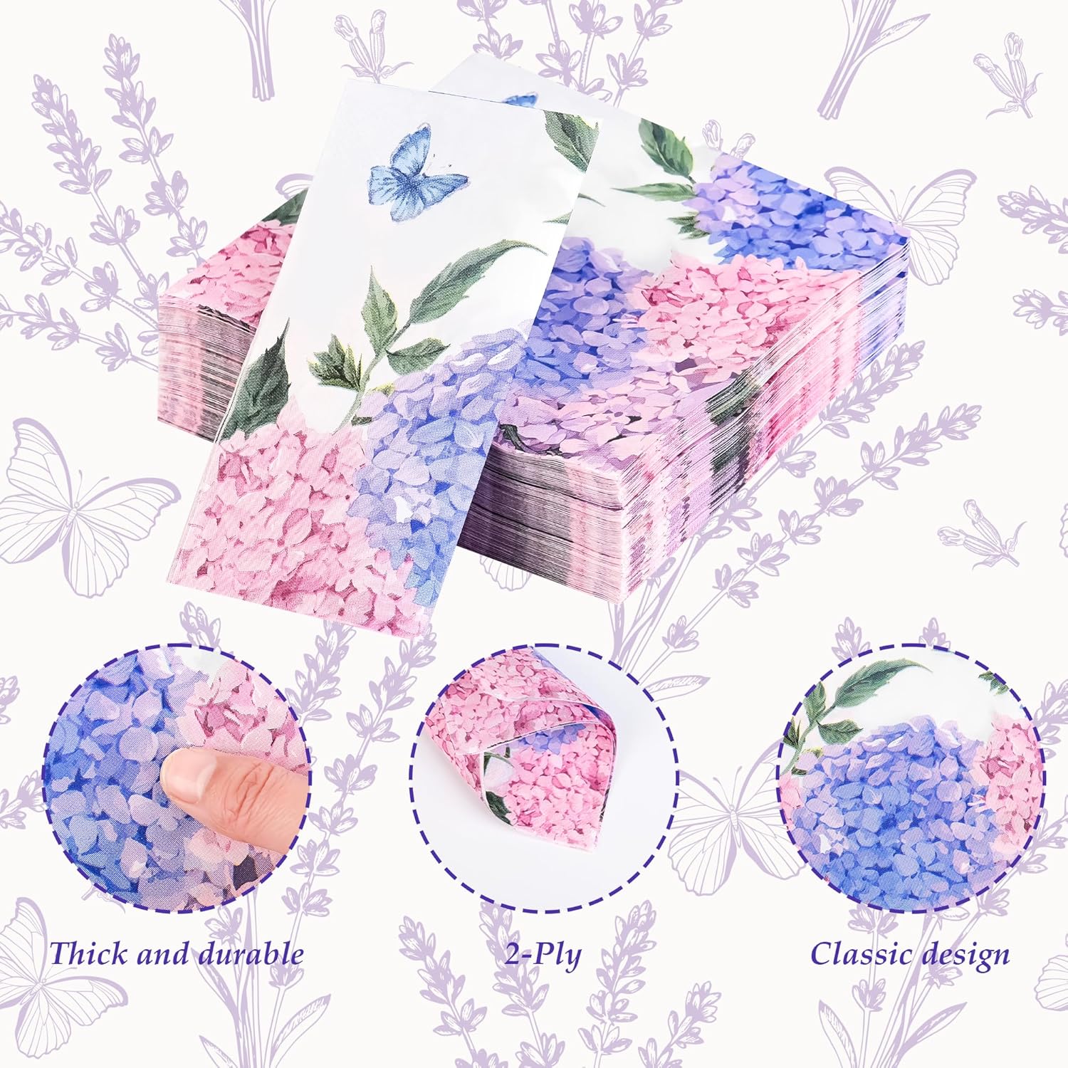 100Pcs Hydrangea Floral Paper Napkins for Spring Summer Parties