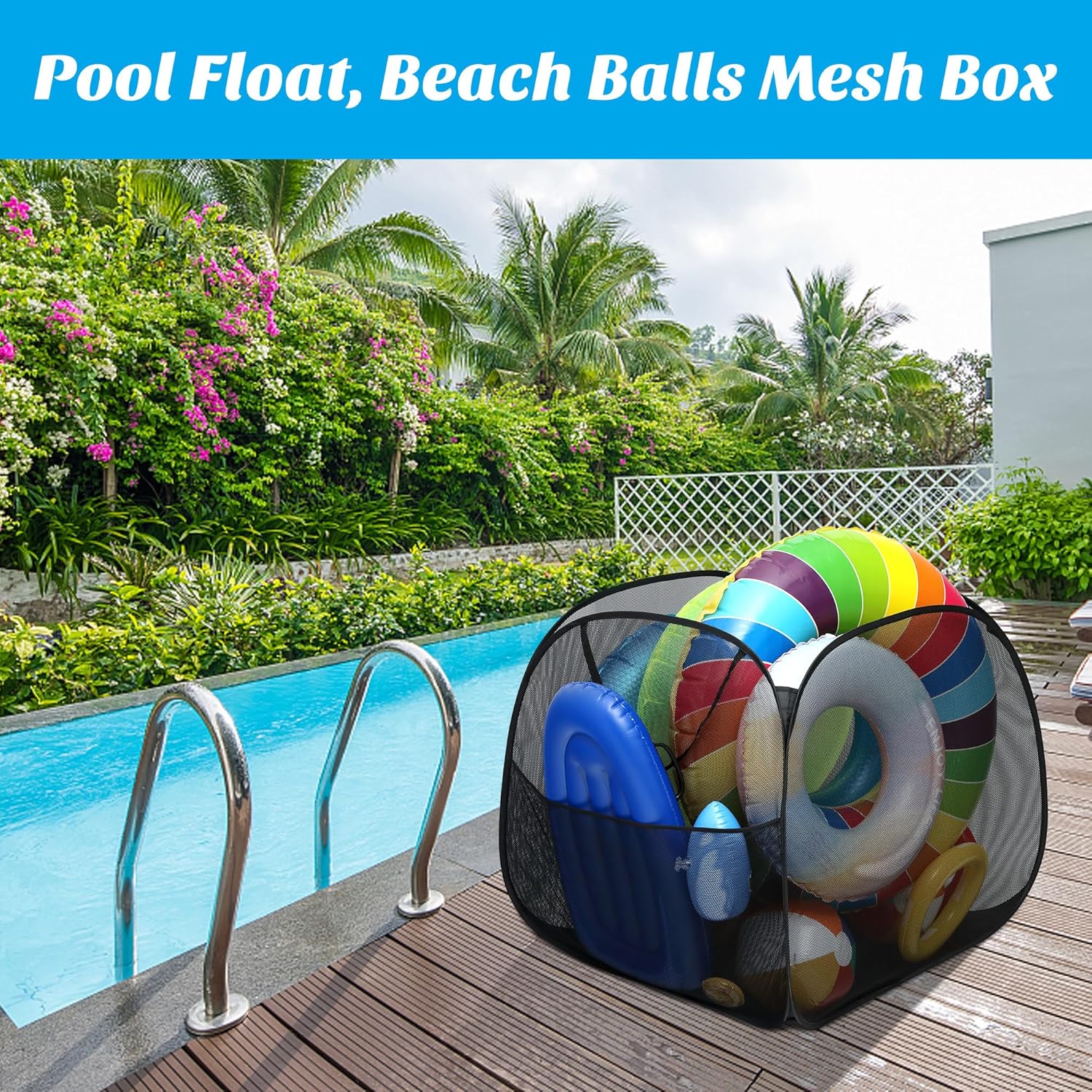 Adnee Pool Toy Storage Bin 30x30x30 Nylon Mesh Organizer