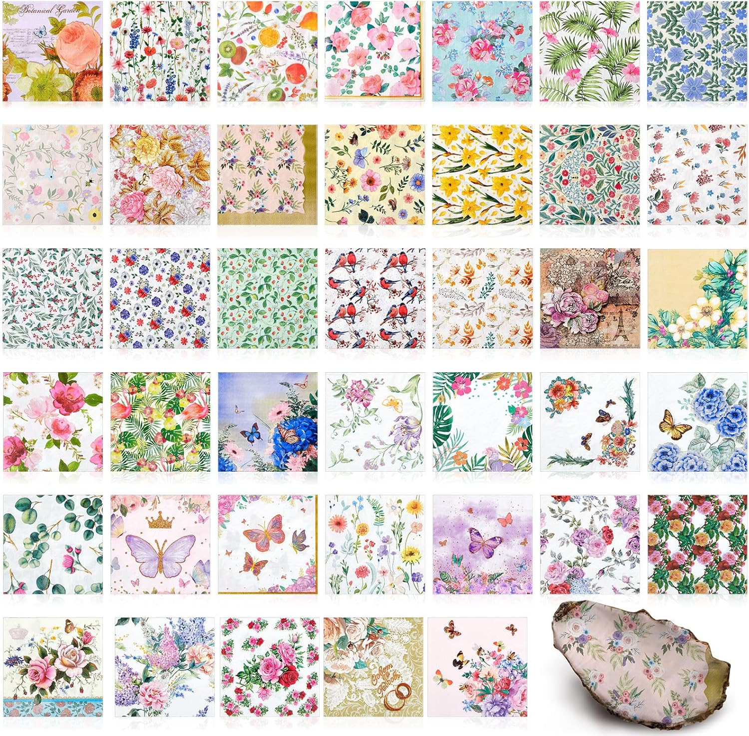 Crtiin 40 Pack Decoupage Napkins Assorted Floral