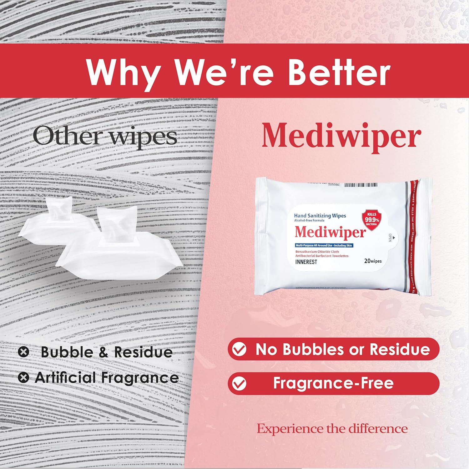 Innerest Mediwiper Alcohol-Free Sanitizing Wipes 20 Count