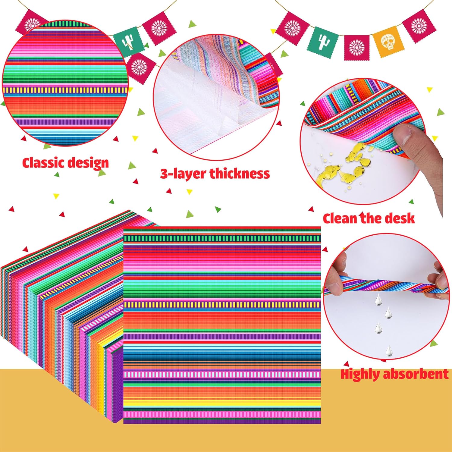 Peony Man 50 Pack Mexican Fiesta Cocktail Napkins