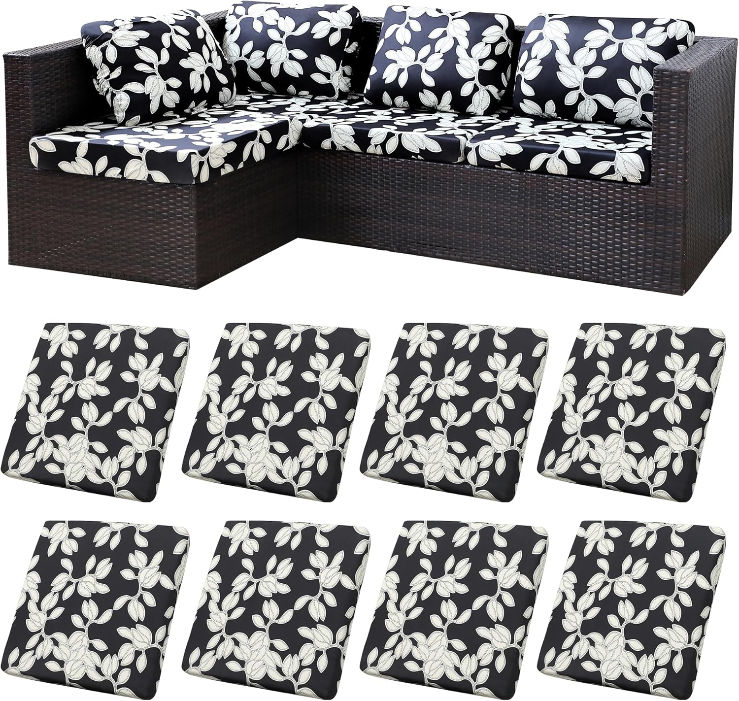 8Pcs Stretch Outdoor Cushion Covers for Patio Furniture