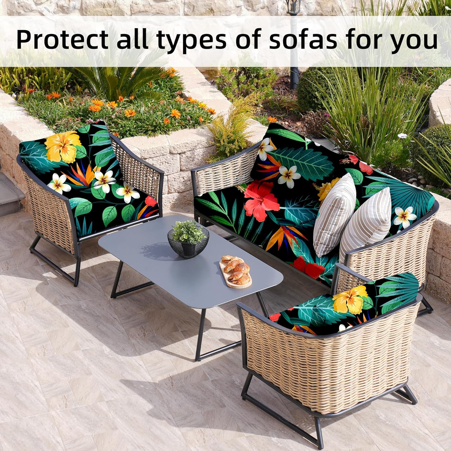8Pcs Stretch Floral Leaf Cushion Covers for Outdoor Furniture