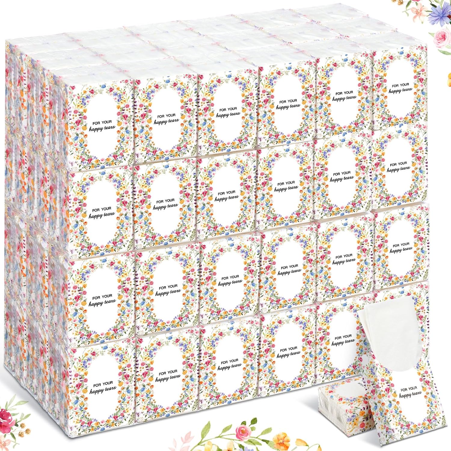 Therwen 100 Pack Wedding Tissues with 3 Ply Bright Design