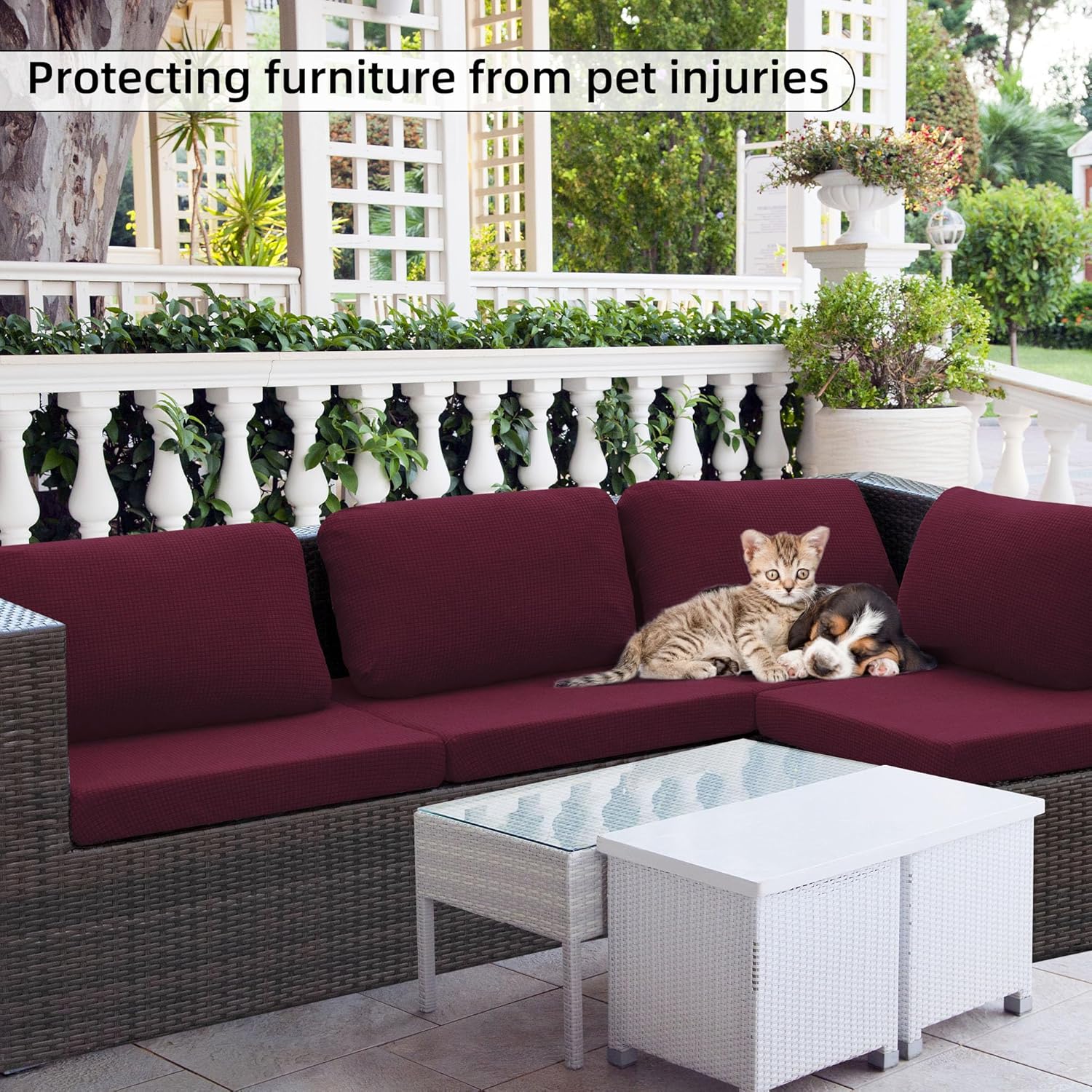 8Pcs Stretch Wine Red Patio Cushion Covers