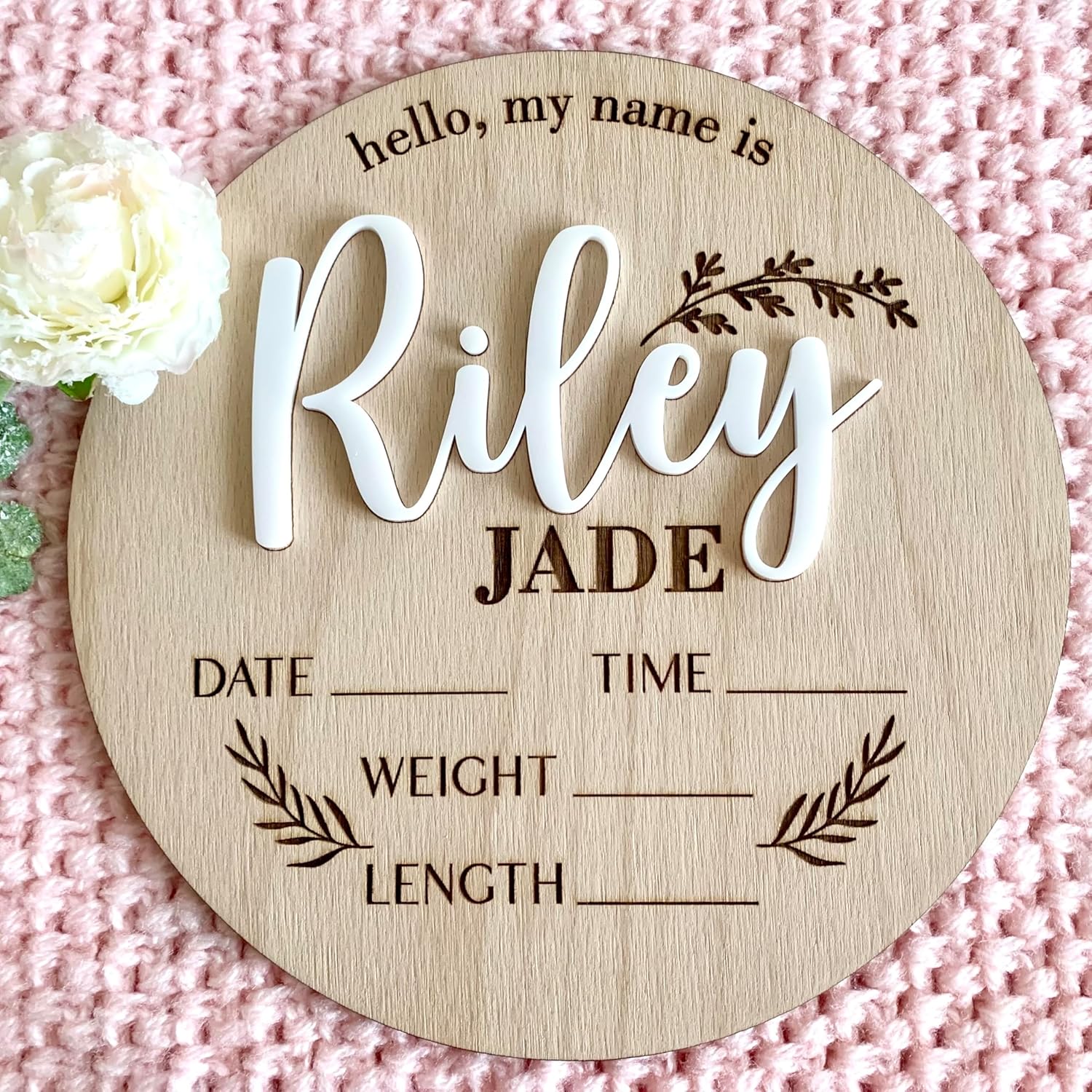 Custom Baby Name Sign with 3D Wood Plaque