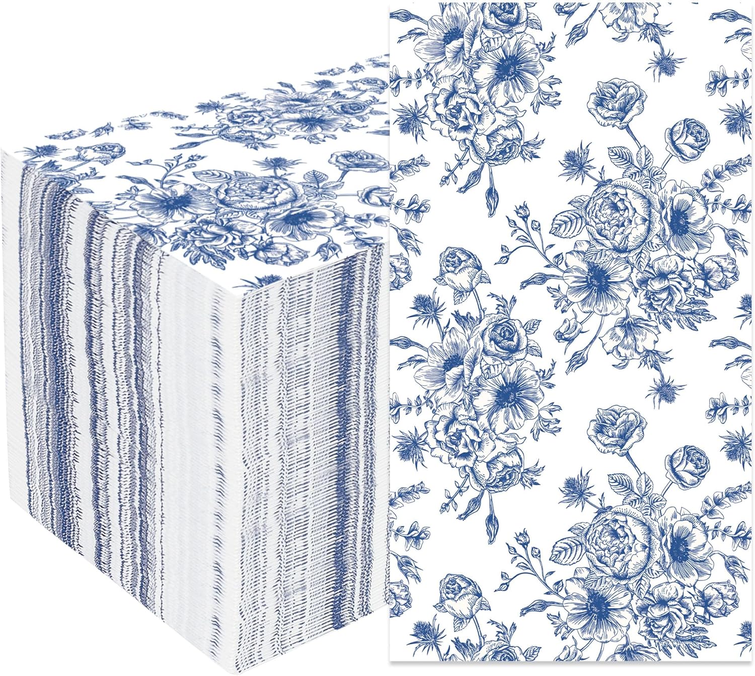 50 Pack Blue Floral Paper Napkins for Parties and Home Use