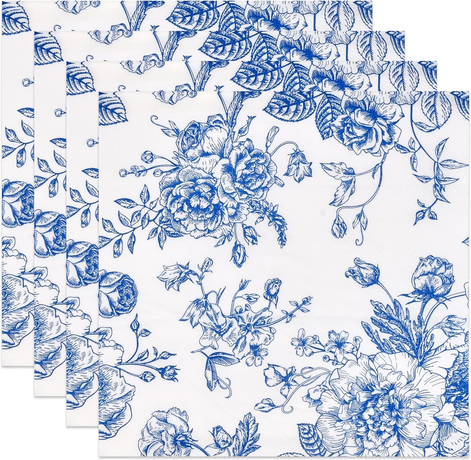 Blue And White Floral Napkins 10x10 Disposable Party