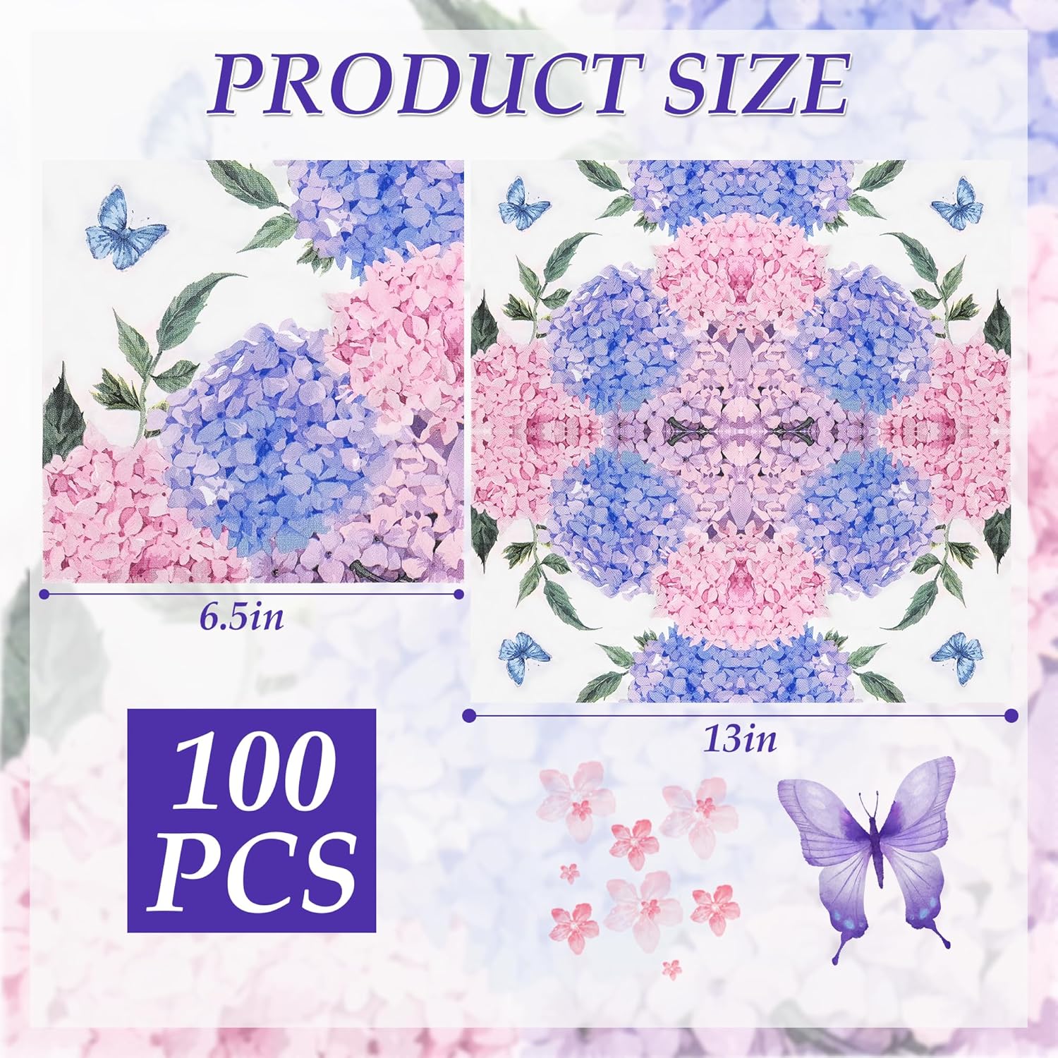 100Pcs Hydrangea Floral Paper Napkins for Spring Summer Parties