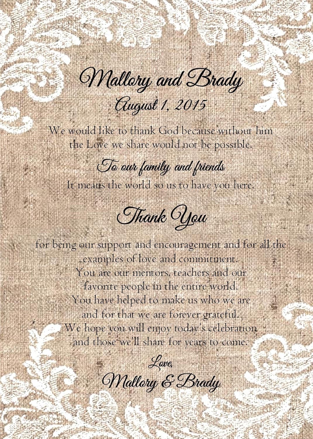 Personalized Wedding Fans Set of 10 Rustic Burlap and Lace