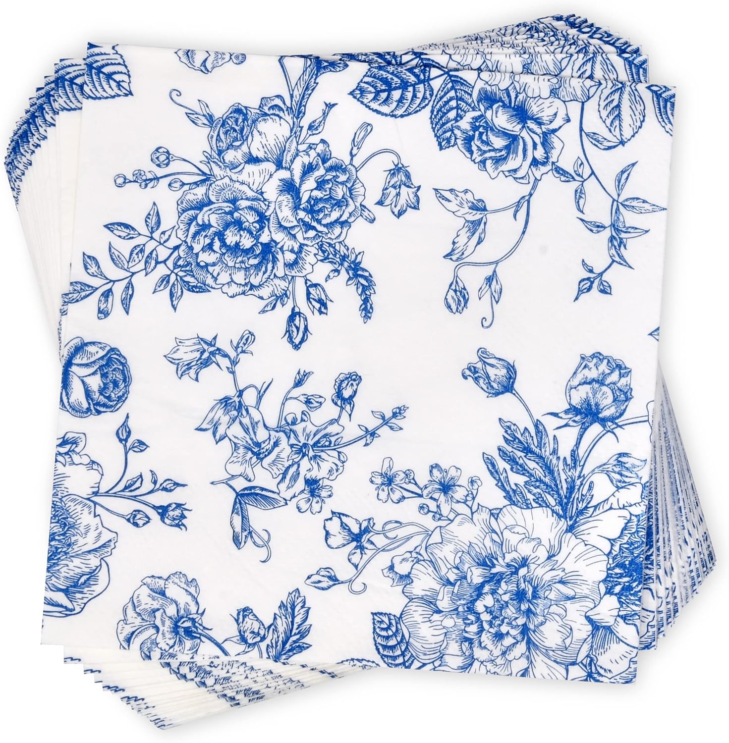 Blue And White Floral Napkins 10x10 Disposable Party