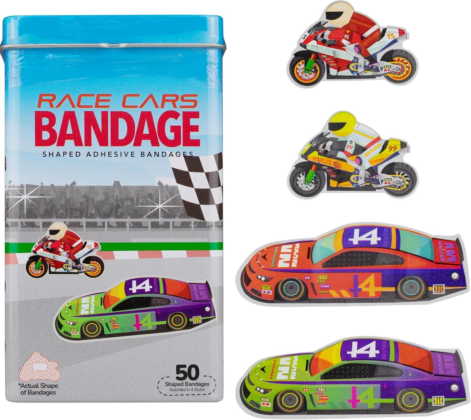 BioSwiss Adhesive Bandages Race Car Shaped 50 Count