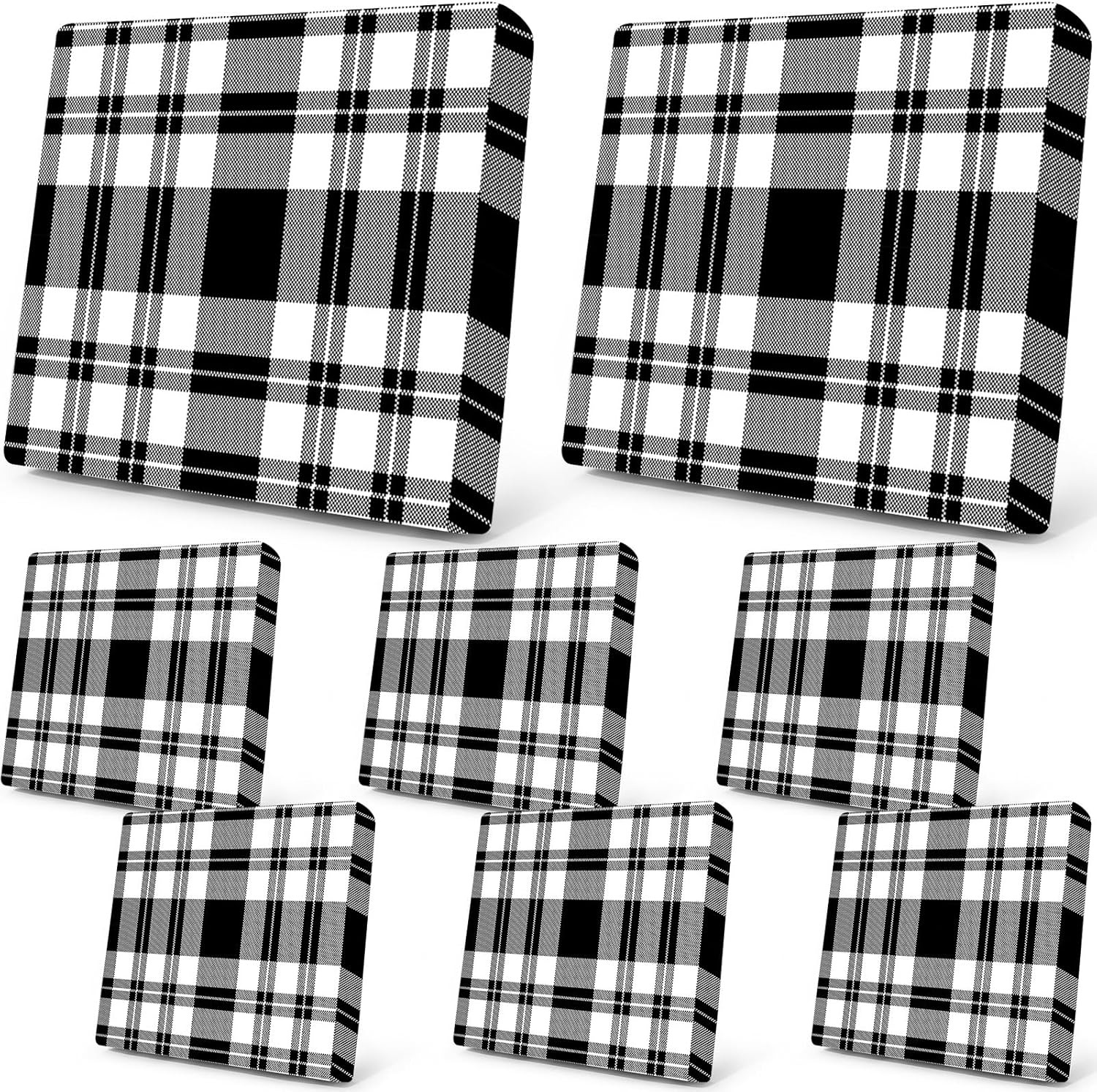 Newwiee 8 Pcs Stretch Plaid Chair Cushion Covers