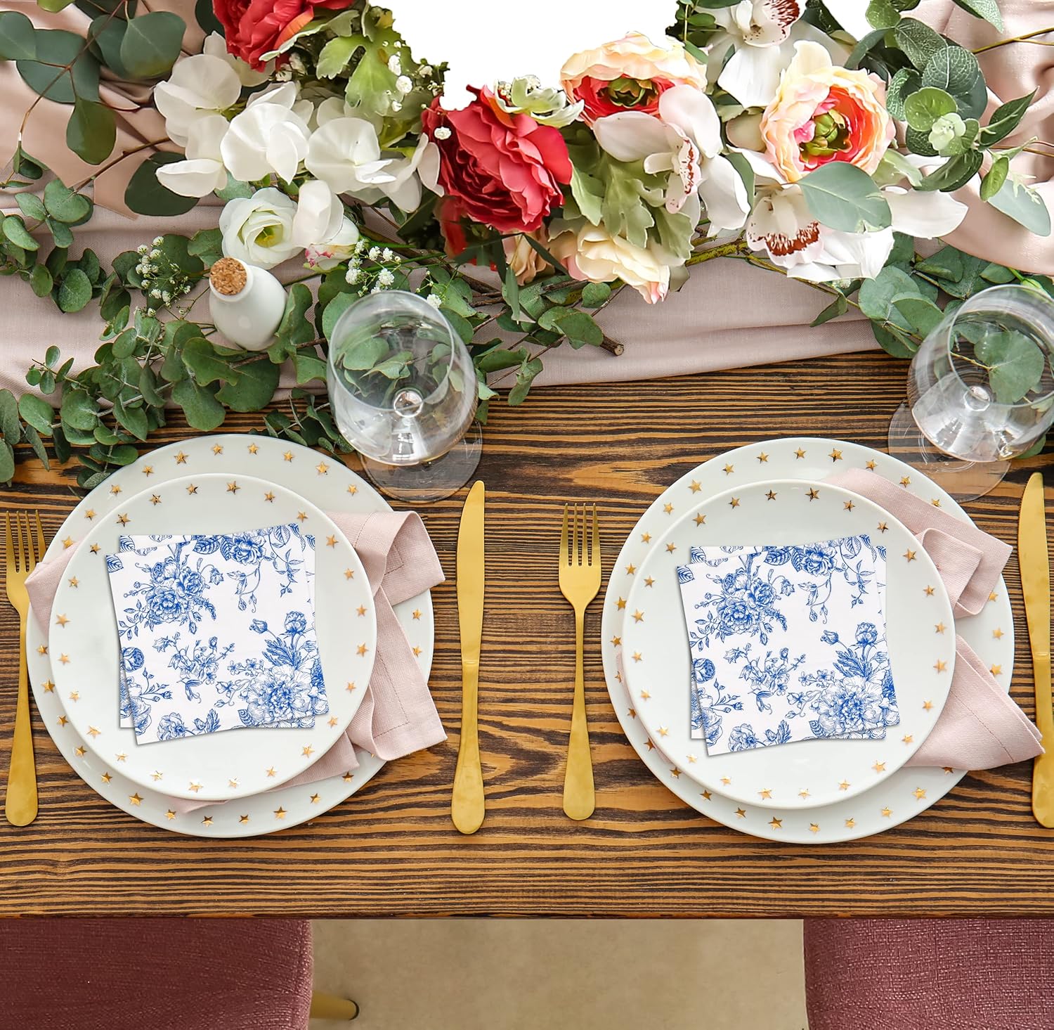 Blue And White Floral Napkins 10x10 Disposable Party