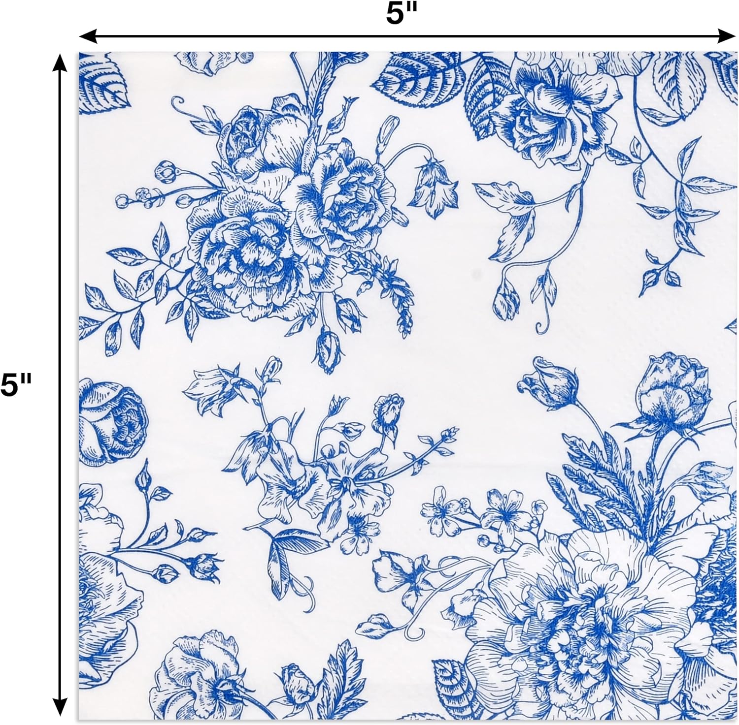Blue And White Floral Napkins 10x10 Disposable Party