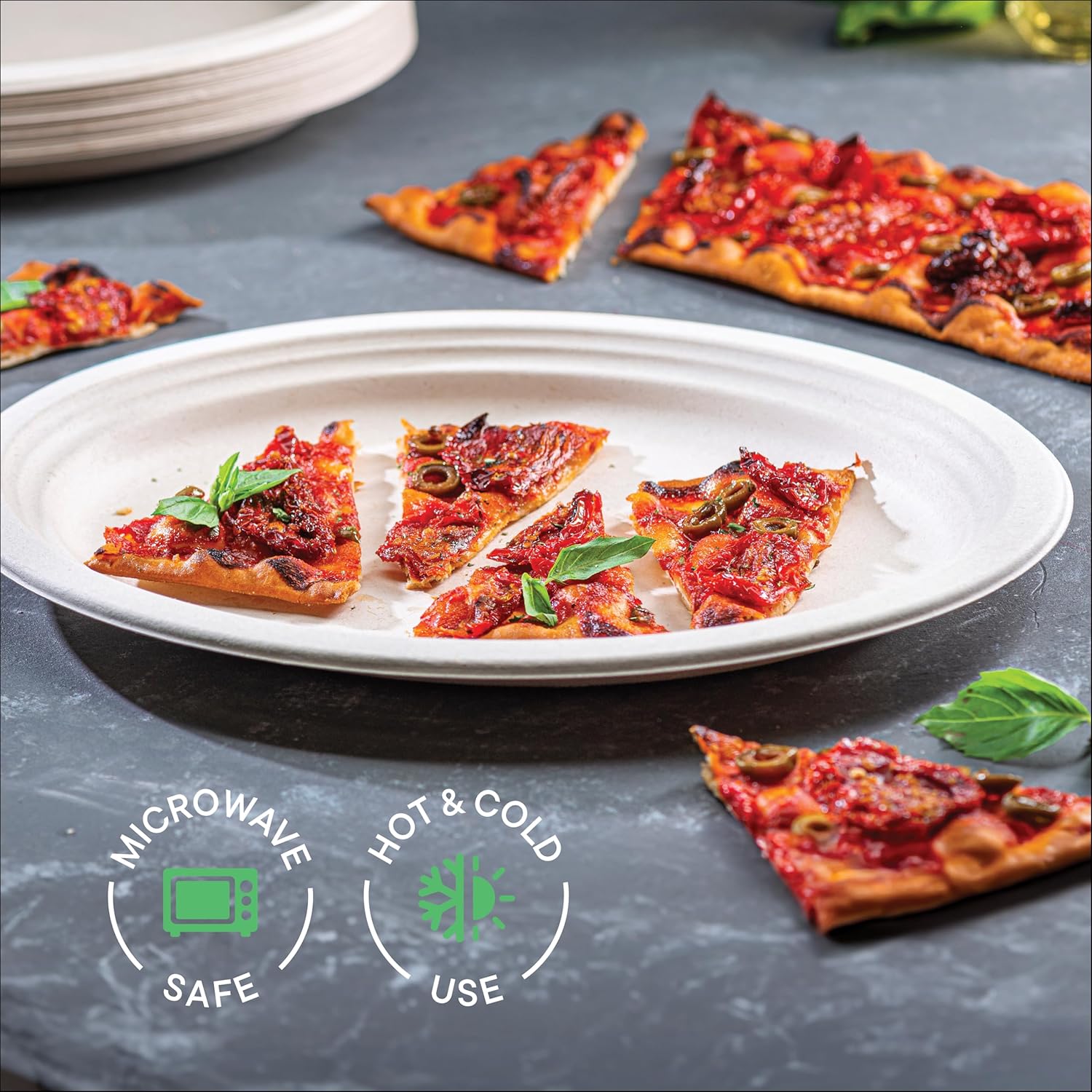 100 Compostable Paper Plates 50-Pack - BPI Certified PFAS-Free